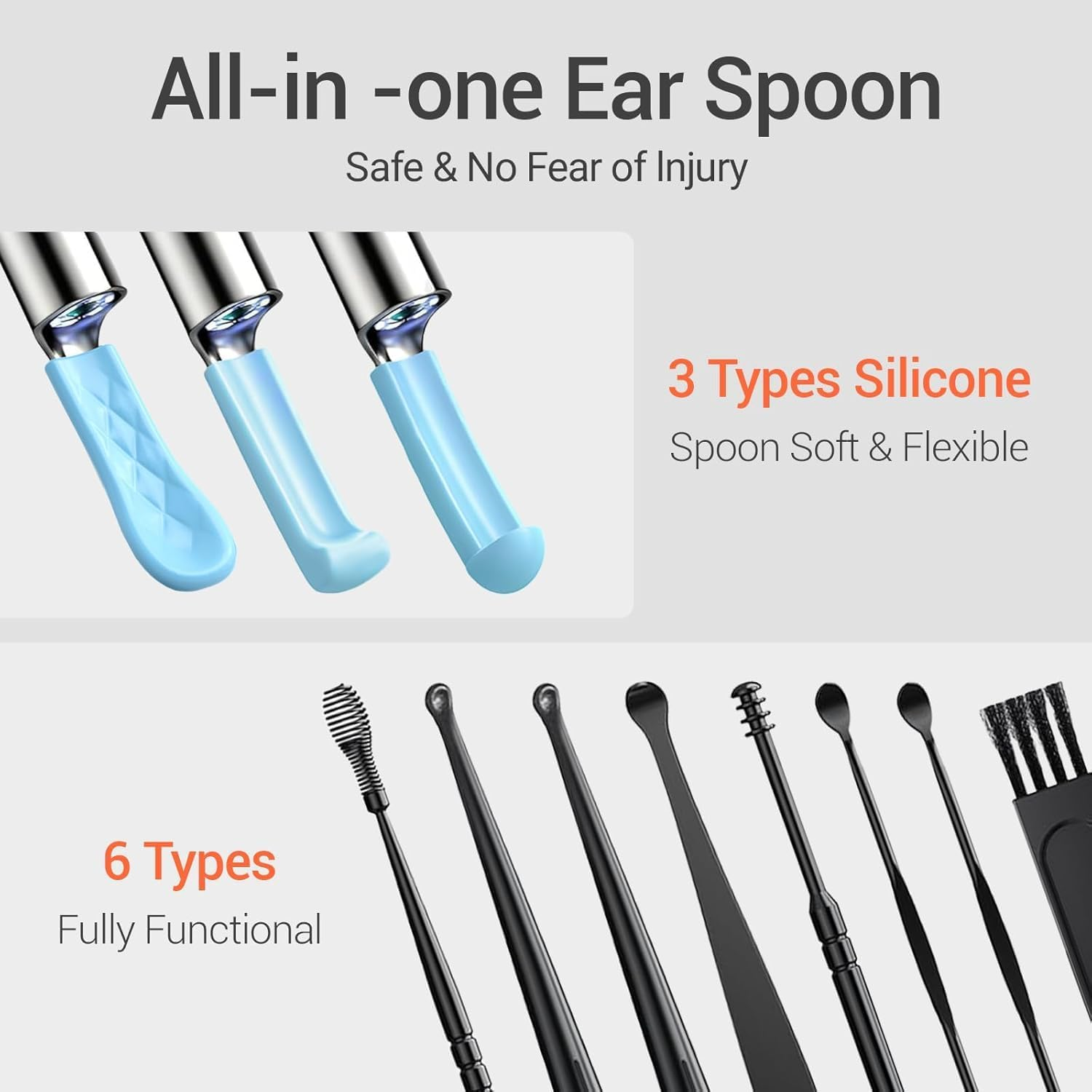 Ear Wax Removal Tool,Qimic Ear Cleaner with Camera,1080P Ear Wax Removal Camera with 6 LED Lights, Ear Camera with 6 Silicon Ear Spoon and Ear Pick Set,Wifi Otoscope for Ios & Android (Black) image number 4