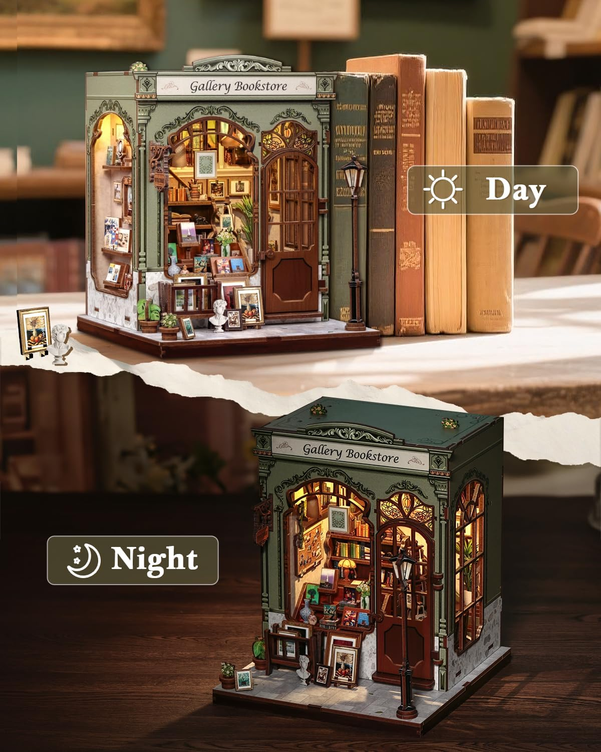 CUTEBEE Book Nook Kit - DIY Miniature House Dollhouse Kit for Adults, Library Booknook Mini House Bookshelf Decor 3D Wooden Puzzle for Family Ideal Gift (Gallery Bookstore)