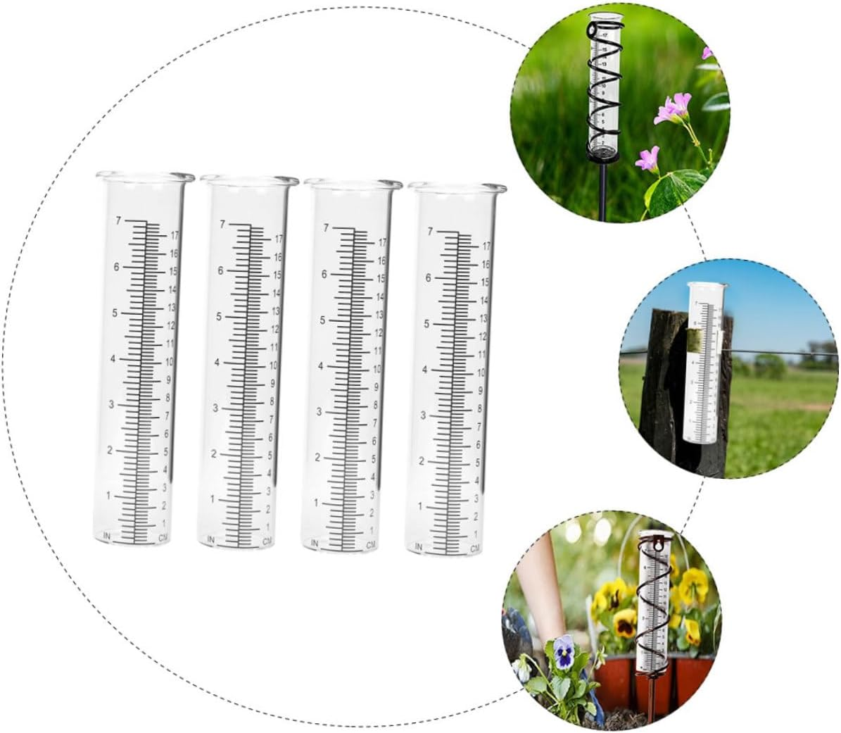 4Pcs Transparent Rain Gauge with Scale Design Rain Measuring Tubes for Garden Lawn Outdoor Water Measurement Tool image number 1