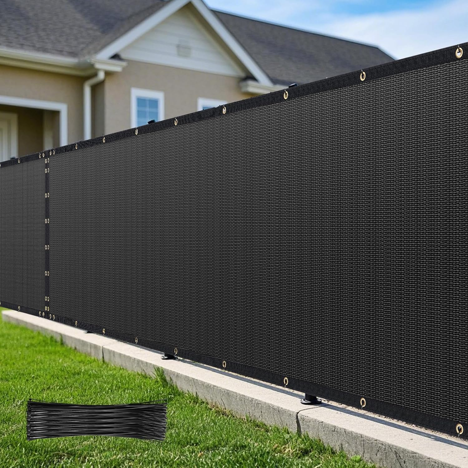 6' X 50' Heavy Duty Privacy Screen Fence, 90% Blockage Green Mesh Shade Net Cover with Brass Grommets for Garden, Yard, Wall, Backyard - Includes 75 Zip Ties (6' X 50', Green)