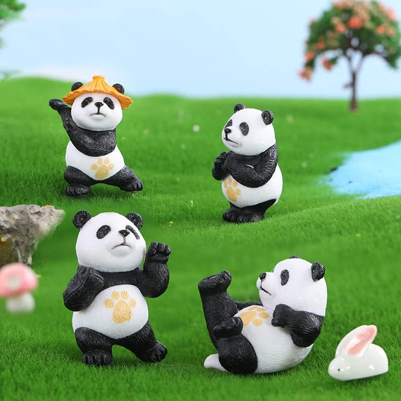8Pcs Miniature Panda Figurine with 10Pcs Bamboo Resin 2Inch Mini Animals Landscape Decoration for DIY Fairy Garden Dollhouse Bonsai Craft Accessories Birthday Party Cake Topper image number 3