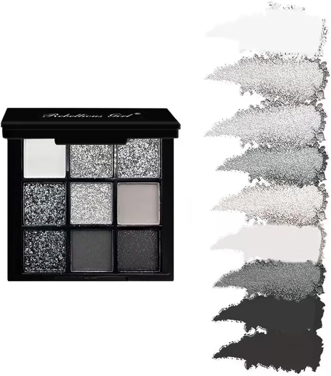 9 Color Eye Shadow Palette, Heavy Metal Dark Style Eye Shadow Plate, Smoke Makeup Punk, Black White Gray Is Suitable for Eyeshadows, Lip, Body Paint image number 2