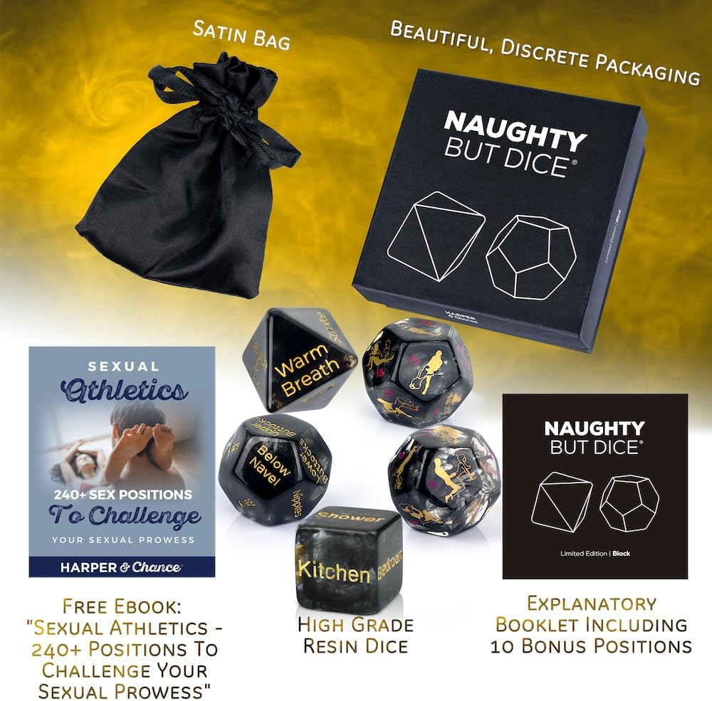 Larger Sized, Sex Dice Games for Adults Couples, Date Night Dice, 96 Foreplay Suggestions, 36 Sexual Positions, 6 Location Options = 20,000+ Sexual Scenarios...Black Marble