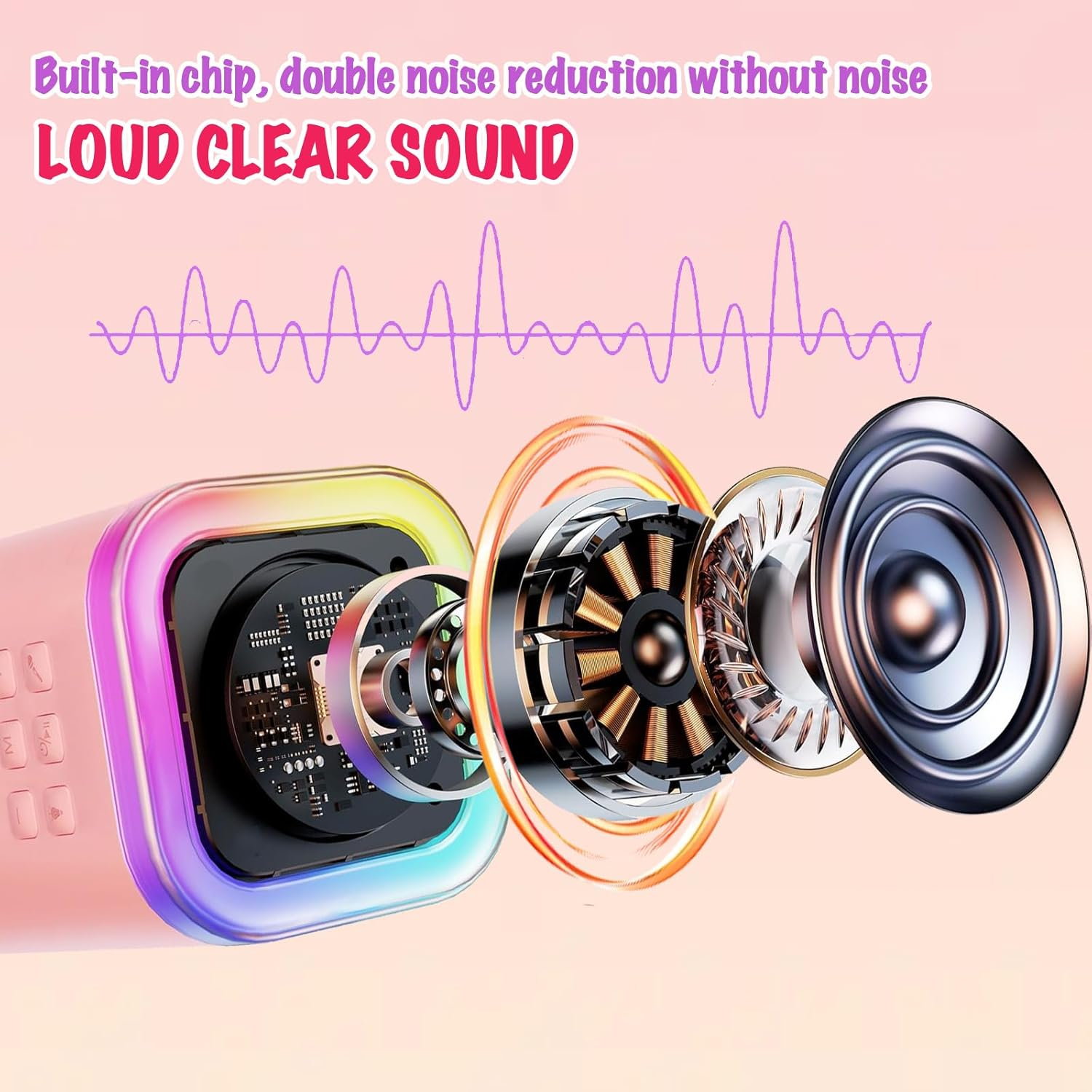 Karaoke Machine for Kids,Portable Bluetooth Speaker with 2 Wireless Microphones, Mini Bluetooth Speaker for Adullts and Kids,Birthday Gifts for Girls Boys Home Party image number 3