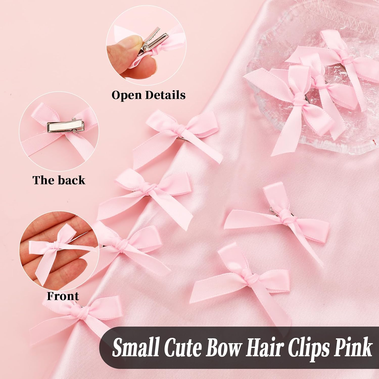 Qianyu 20Pcs Pink Mini Bowknot Ribbon Barrettes Satin Cute Bows Hair Claw Clips DIY Craft Hairpins for Scrapbooking Wedding Christmas Decoration Teens Women Girls' Hair Accessories image number 2
