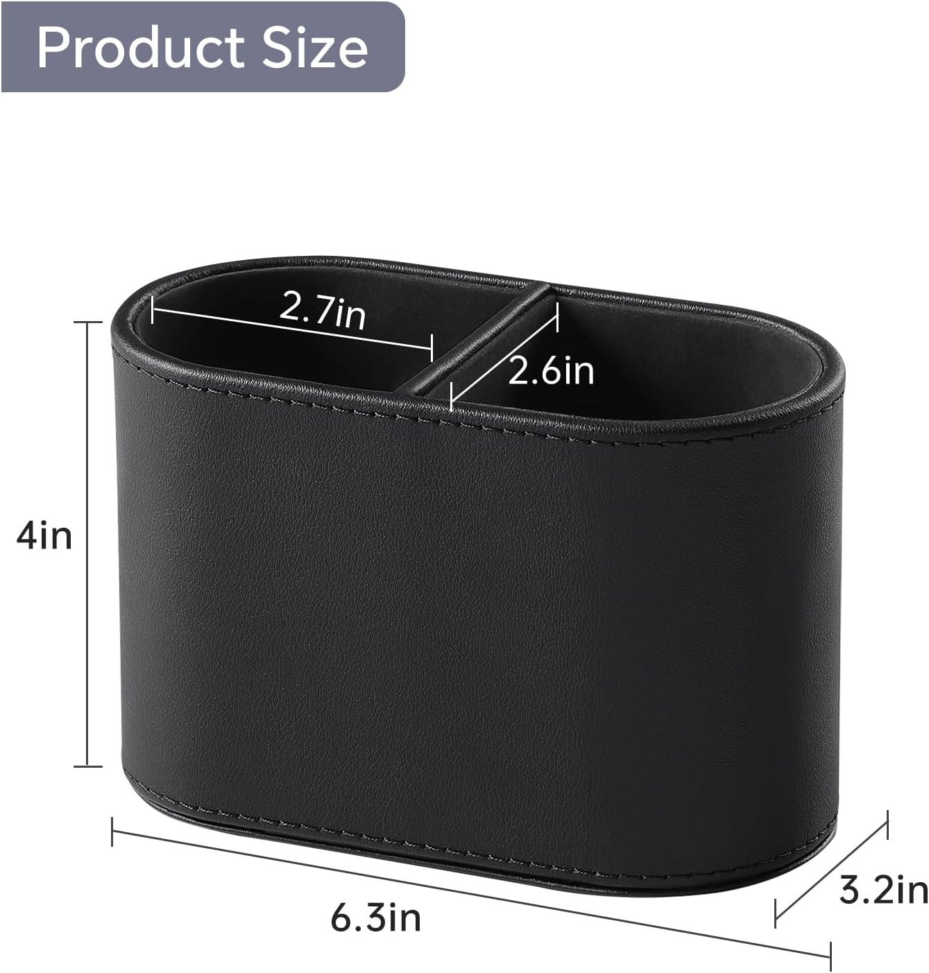 MEIBOOCH PU Leather Pen Holder for Desk, Small Remote Control Holder Pencil Cup Multifunctional Desktop Organizer Caddy for Home School Office Desk Accessories - 2 Compartments (Black) - Black Ribbed Texture image number 3