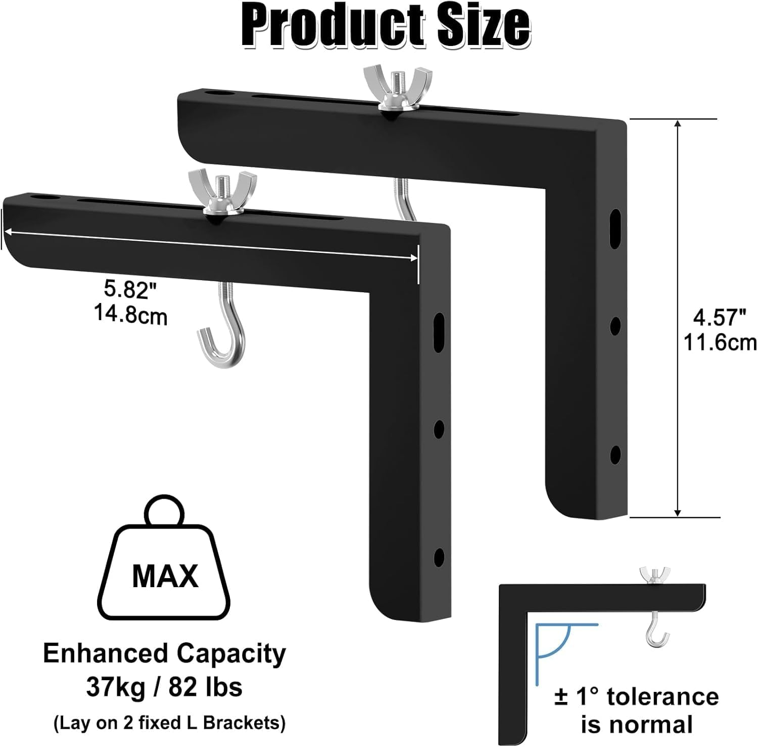 2-Be-Best Universal Projector Screen Wall Mount, 6" Projector Screen Hanging L Brackets Projectors Screens Ceiling Mount Adjustable with Hook and Extra Accessories 84 Lbs / 38Kg Load, Black image number 3