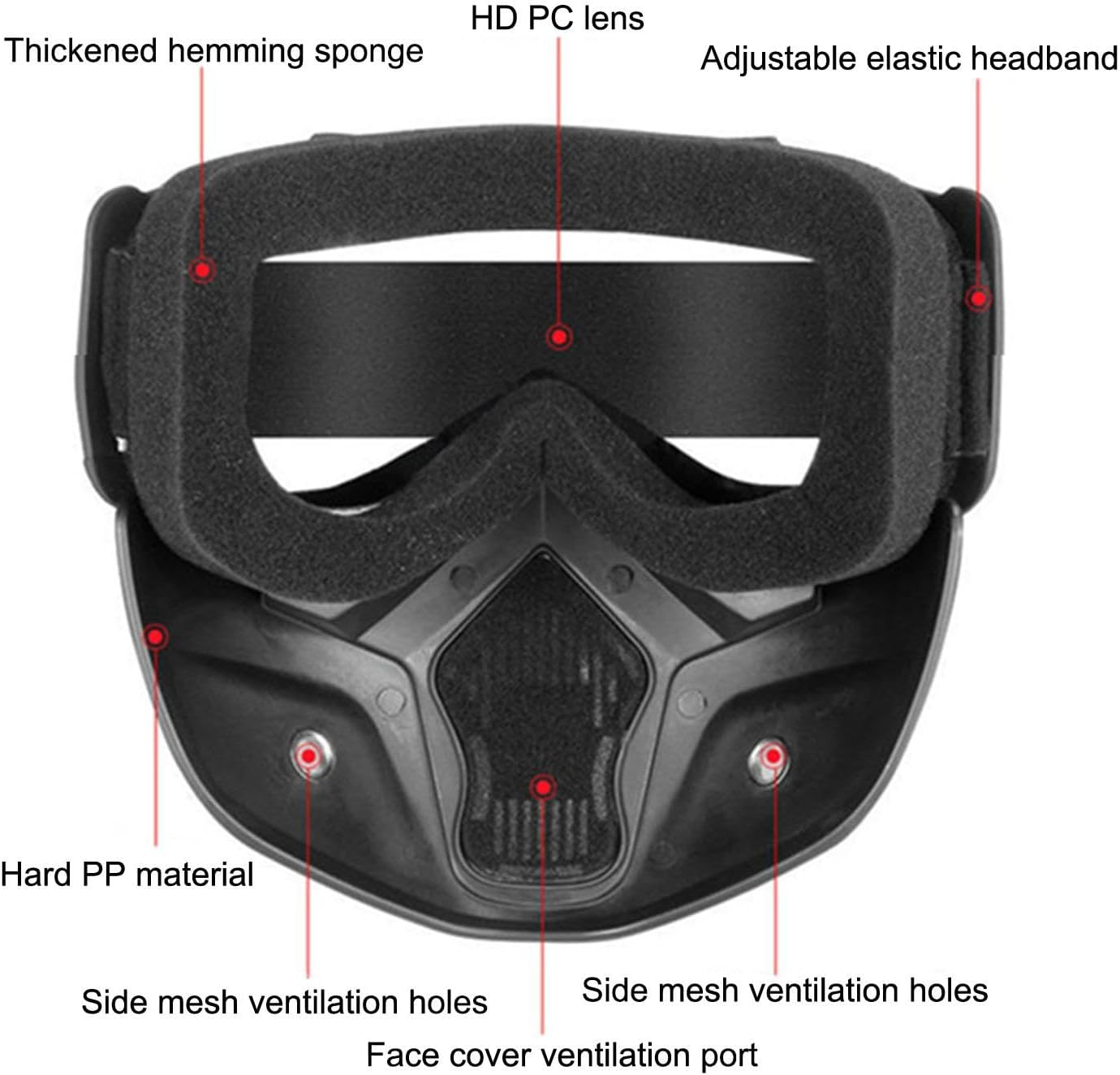 Motorcycle Goggles with Removable Face Masque,Airsoft Goggles Masque | Detachable Motorcycle Riding Glasses with Removable Face Masque for Riding Offroad Cycling Motorbike Racing