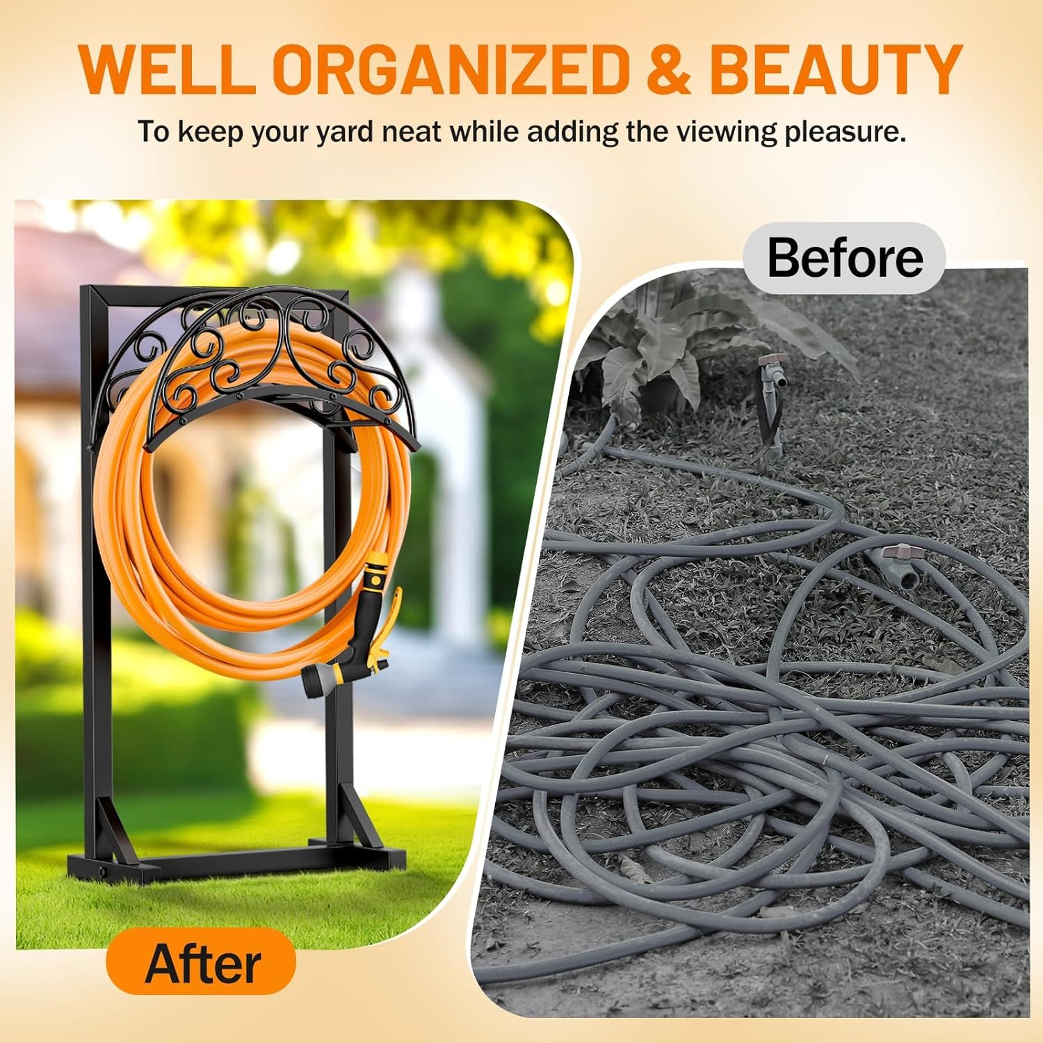 Jvgoo Garden Hose Holder for outside - Upgraded Water Hose Holders with 5 Spikes & 2 Shepherds Hooks, Freestanding Garden Hose Stand Heavy Duty Hose Hanger Hose Storage Hose Reel Rack for Yard Lawn - Antique Bronze image number 3