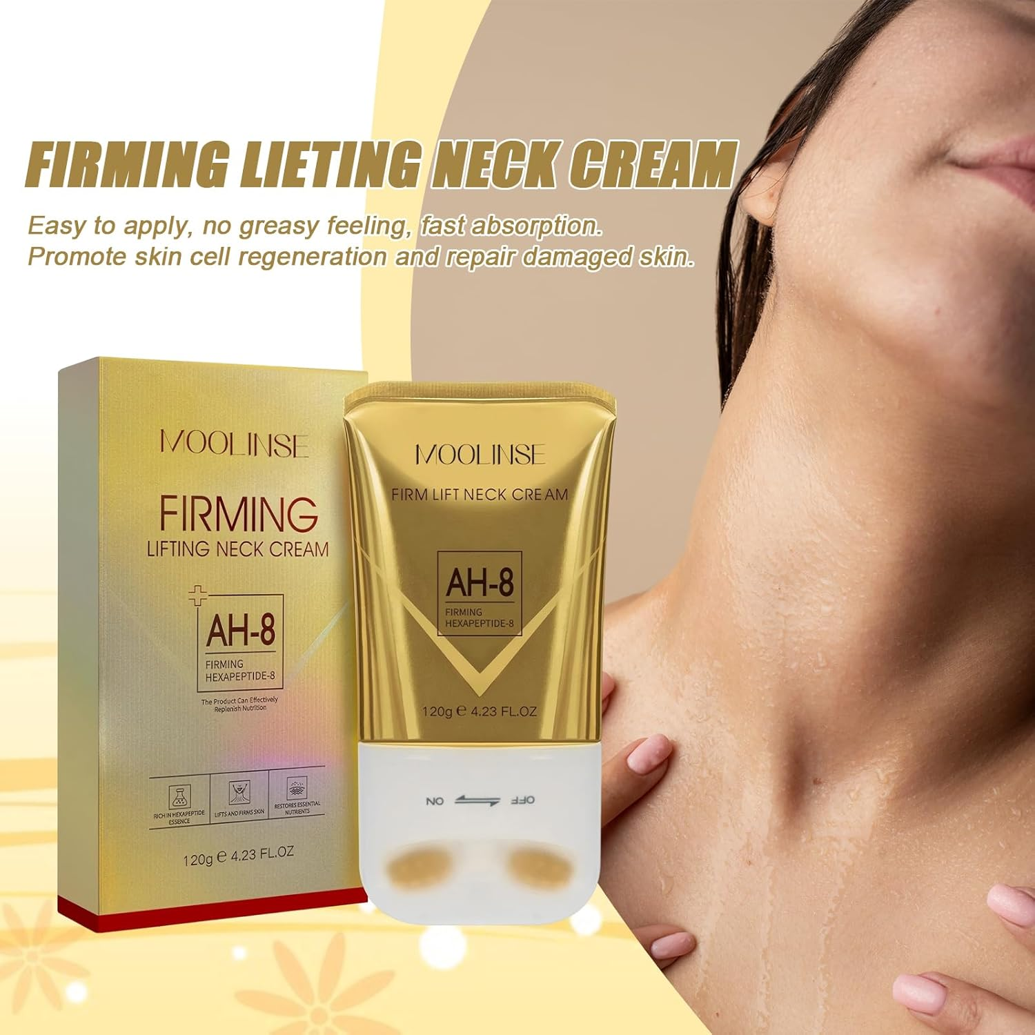 Ah-8 Firming Neck Cream for Crepey Skin &ndash; Tightening & Moisturizing Lotion with Roller, Anti-Aging & Skin Repair Treatment for Women image number 1