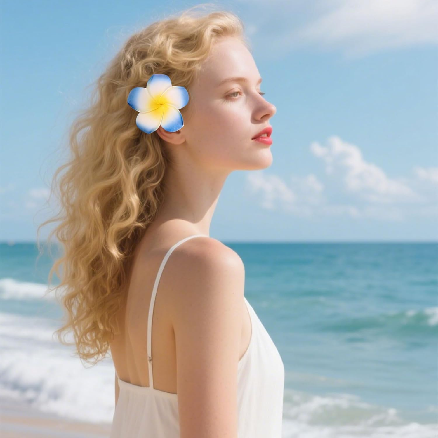 SAIIURV Pack of 16 Flower Hair Claw Clips Hawaiian Flower Hair Clips Artificial Tropical Flower Hairpins for Wedding Plumeria Hibiscus Hair Clip for Holiday Beach Party image number 4