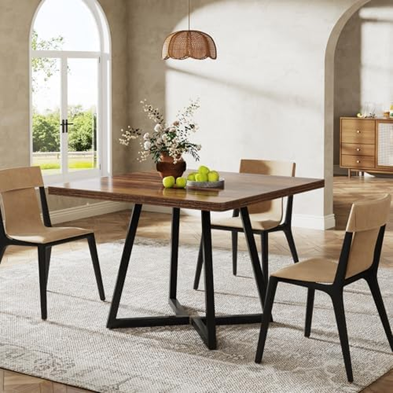 Tribesigns Square Dining Table for 4, 80 Cm Industrial Dinner Table with Metal Base, Wood Kitchen Table for Dining Room, Small Space, Apartment, Rustic Brown & Black image number 3