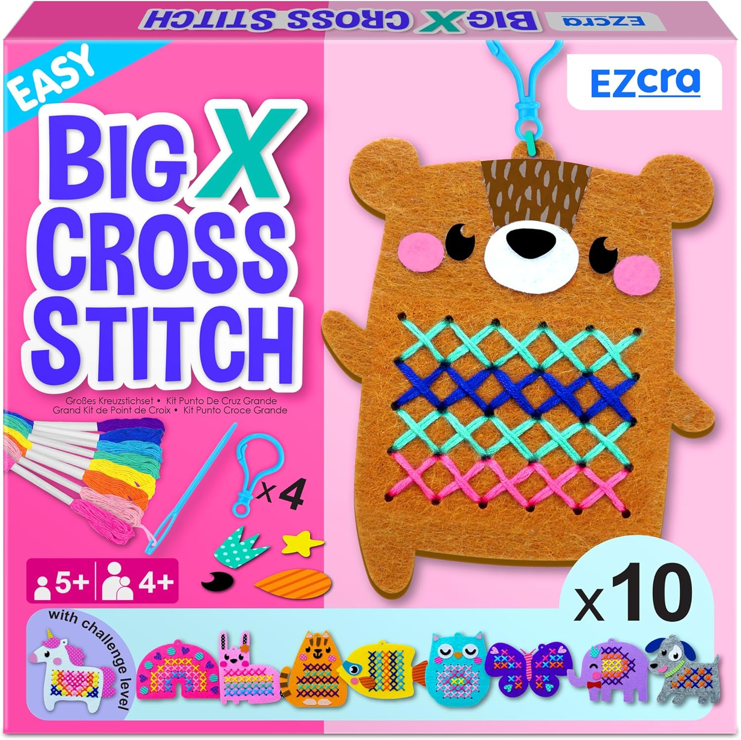 EZCRA Easy Arts and Crafts for Kids - Beginner Cross Stitch Kits for Kids - Extra Large Cross Stitch with Jumble Needle - 10 No Mess Animal Projects - Everything Included - Age 4,5,6,7,8 image number 4