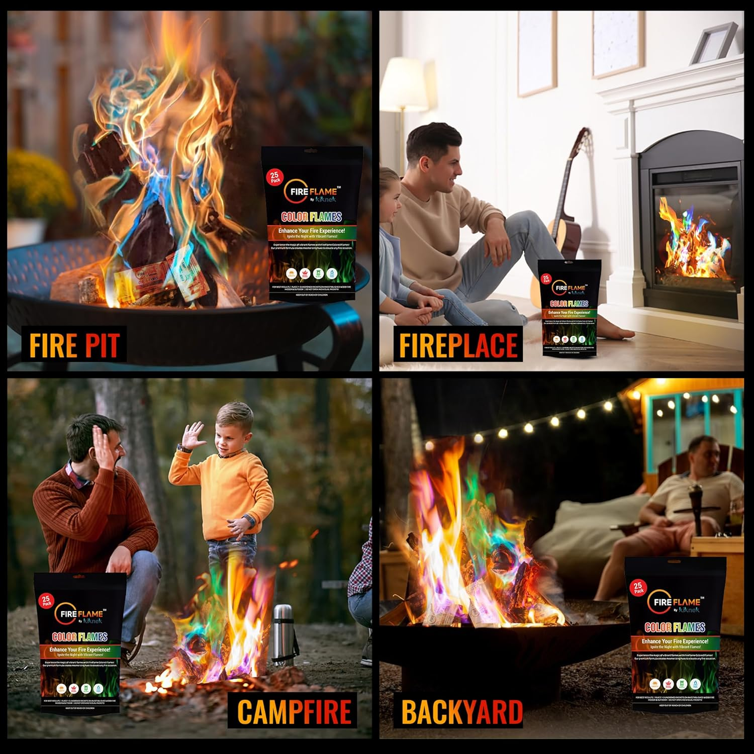 Fireflame Fire Color Changing Packets - Magic Color Fire Flames - 25 Pack of Fire Color Packets - for Outdoor Fire Pit, Fireplace, Bonfire, Campfire, Camping Accessories Colored Fire for Kids & Adults image number 3