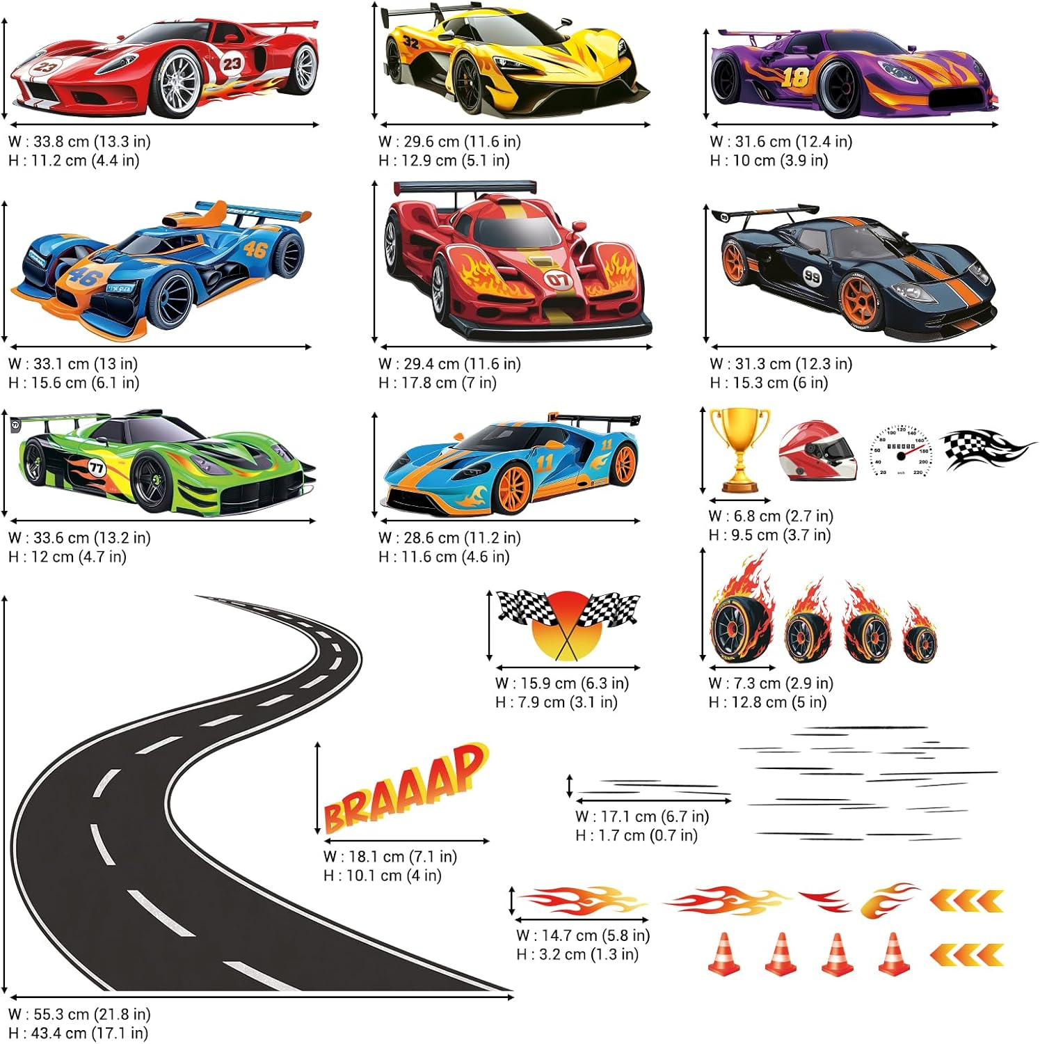 DECOWALL Race Car Wall Stickers &ndash; Large Racing Track & Sports Cars Peel & Stick Removable Decals for Kids Bedroom, Boys Room & Playroom Decor (SG2-2517) image number 5