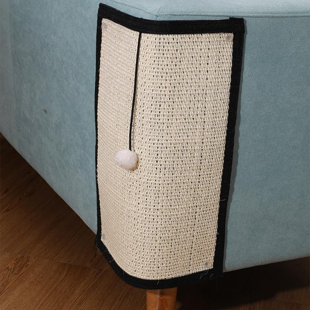 2 in 1 Use Cat Scratching Mat & Natural Sisal Fabric Sofa Shield Furniture Protector Pad, Durable & Washable Cat Scratcher Pad Cover with One Cute Ball for Sofa, Wall, Mattress