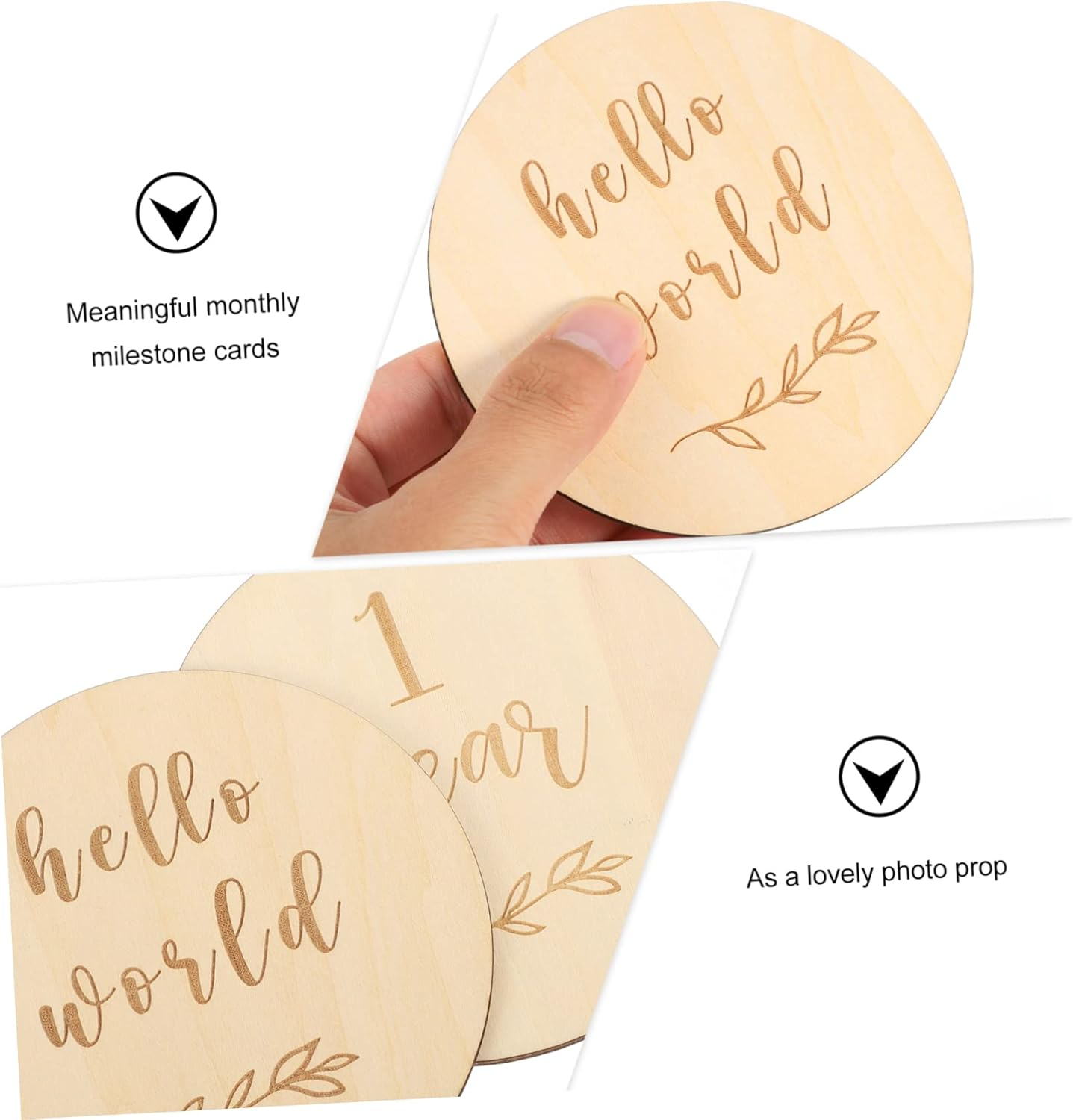 13Pcs Milestone Cards Wooden Monthly Announcement Discs Photo Props for Growth Recording with Natural Wood Grain Design image number 2