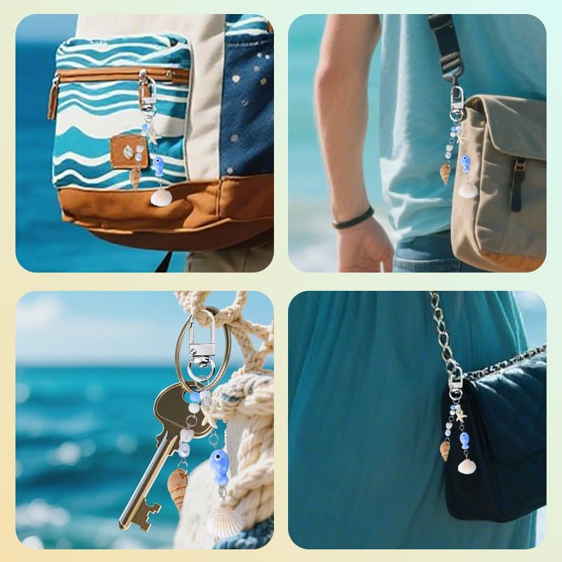 Ocean Keychain for Beach Bag Charms for Backpack Seashell Purse Charms for Wallet Handbags Ocean Theme Keychains for Girls Women Beach Tote Bag Sea Shell Phone Charm Cute Starfish Pearl Camera Charm
