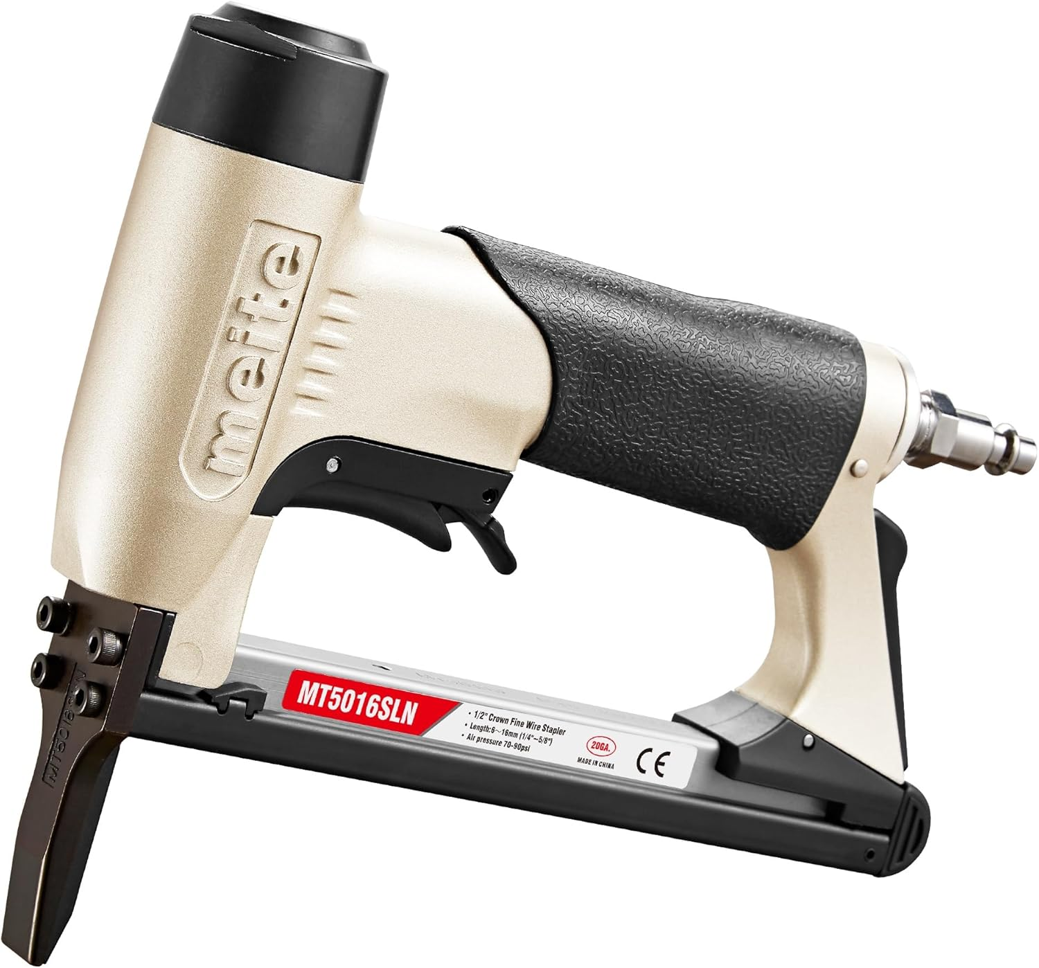 Meite MT5016SLN Pneumatic Upholstery Stapler with Safety Switch, Long Nose Air Staple Gun, 20 Gauge 50 Series / 6 to 16 Mm Lightweight Upholstery Air Stapler for DIY, Funiture and Woodworking image number 6