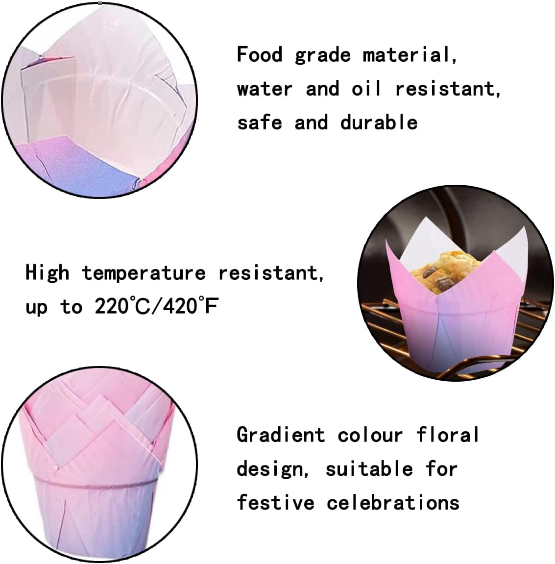 100 Pack Tulip Baking Cups for Weddings Birthdays Baby Showers - Decorative Paper Cupcake Liners for Special Occasions - Pastry Wrappers for Muffins and Cupcakes image number 4