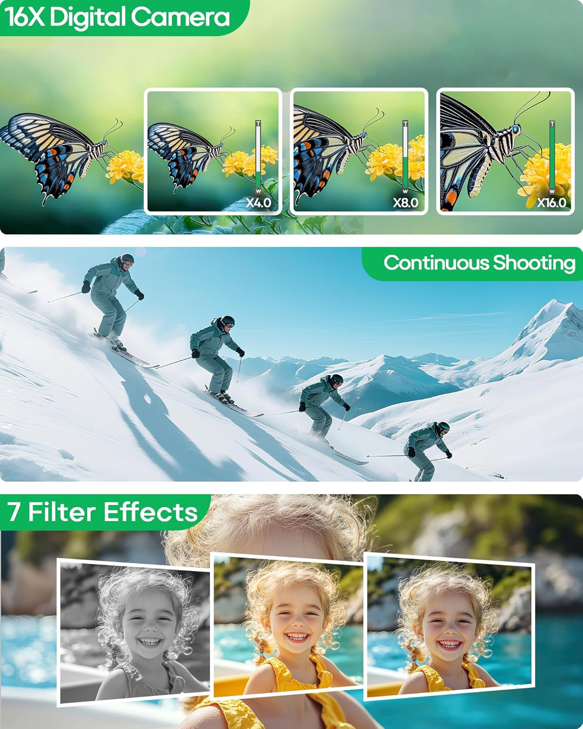 Digital Camera 4K with 64MP & 16X Optical Zoom - Autofocus Vlogging Camera with Anti-Shake, 64GB SD Card Included | Compact Travel Camera for Youtube Beginners, Teens & Adults (White) image number 1