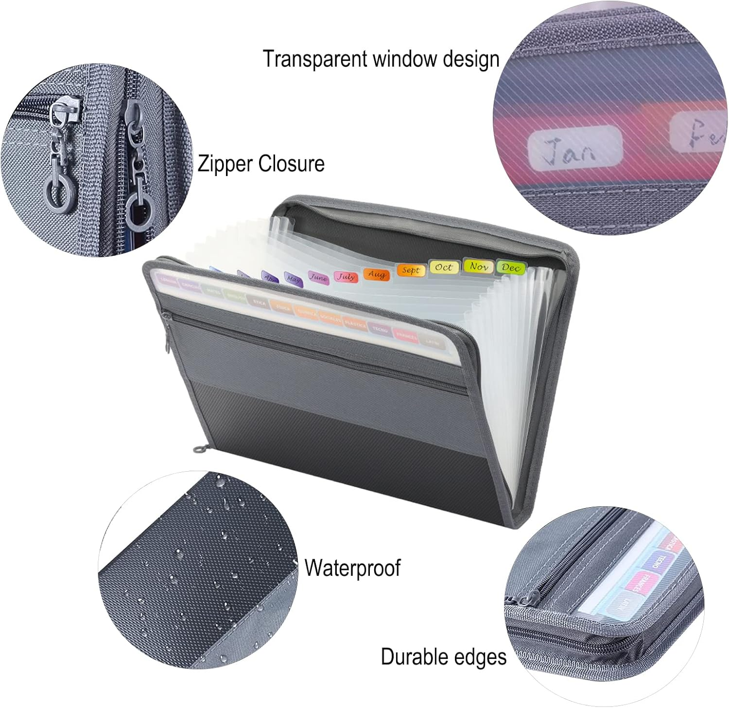 Stoepeoco 13 Pocket Expanding File Folder with Zipper Closure,Letter A4 Paper Document Accordion Folder Document Organizer Expanding Zip File Folder with Labels, Accordion File Folder