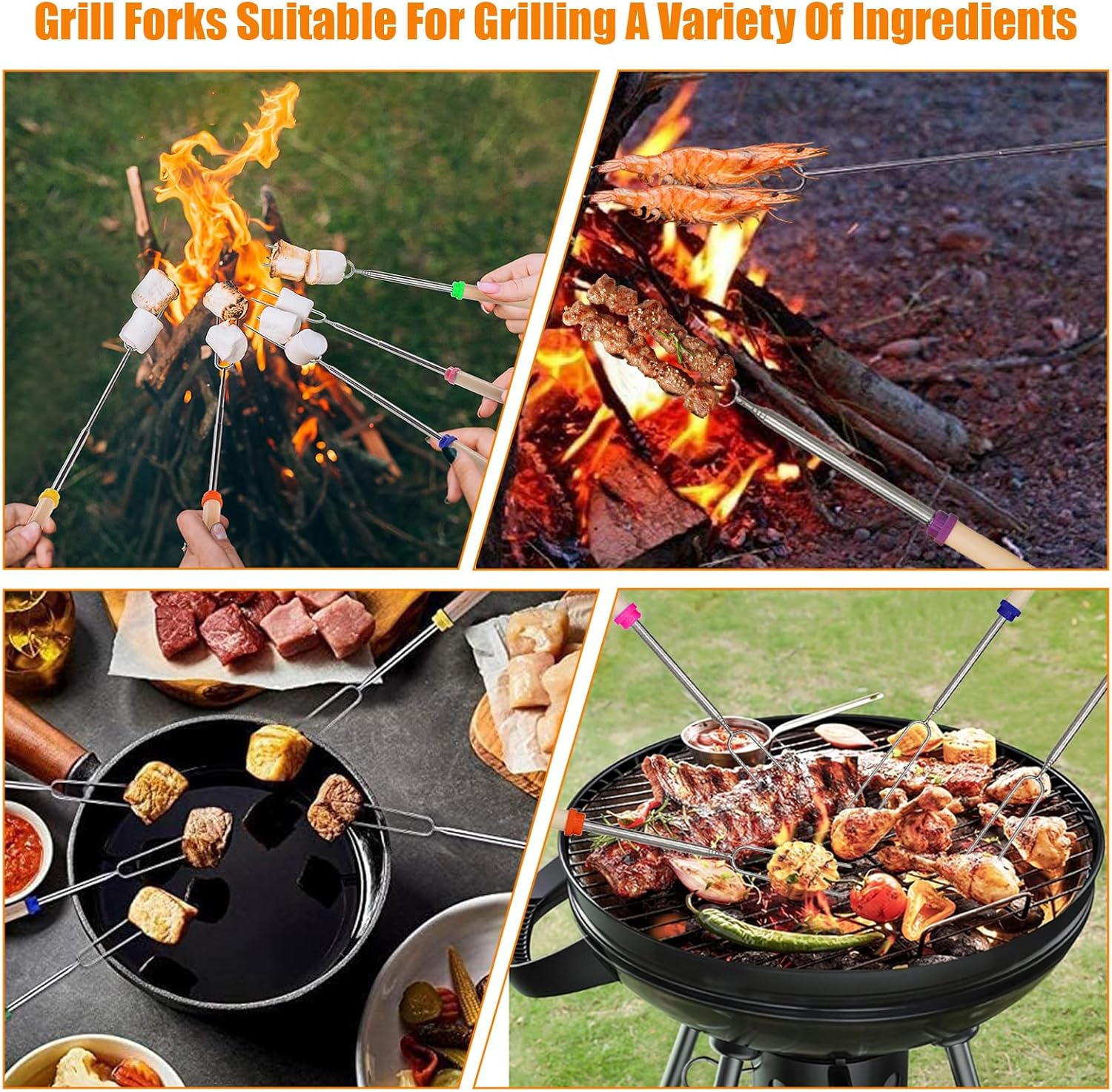 12 Pack U-Shape Marshmallow Toasting Kit, Extendable Stainless Steel Roasting Sticks with Canvas Pouch, Wooden Handle Hot Dog Skewers Toasting Fork for Camping, Picnic, Fire Pit, BBQ, Campfire Party image number 5