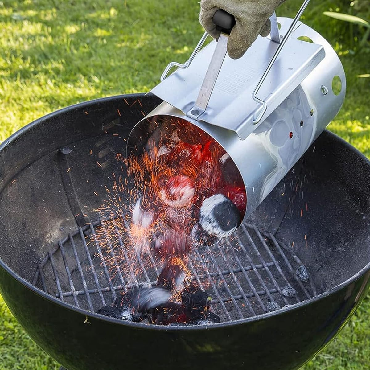 AIMALL Stainless Steel Charcoal Chimney Starter Barrel 7.08In X 10.77In Portable BBQ Fire Starter with Heat-Resistant Handle for Outdoor Grilling Camping Cooking Silver image number 6