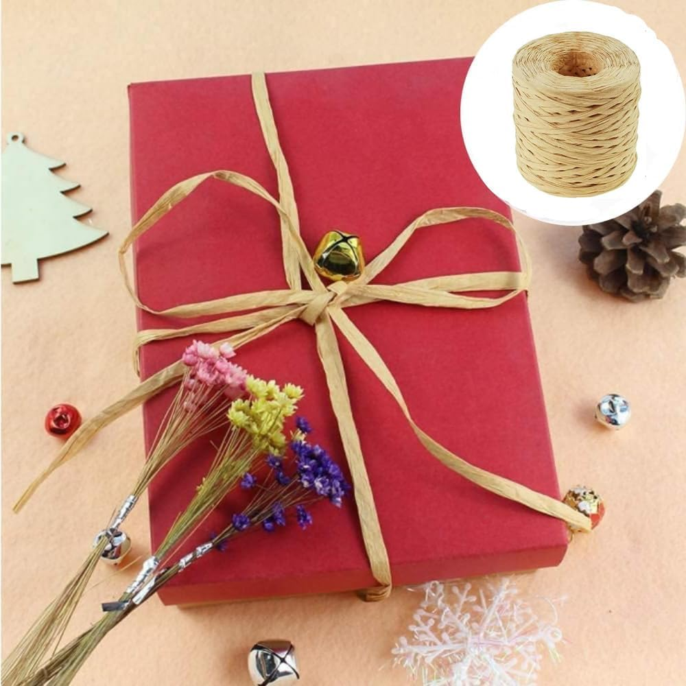 200M Raffia Ribbon for Gift Wrapping Easter Raffia Paper Craft Ribbon for Gift Birthday Packing Paper Natural Materials Natural Raffia Paper Raffia Ribbon image number 1