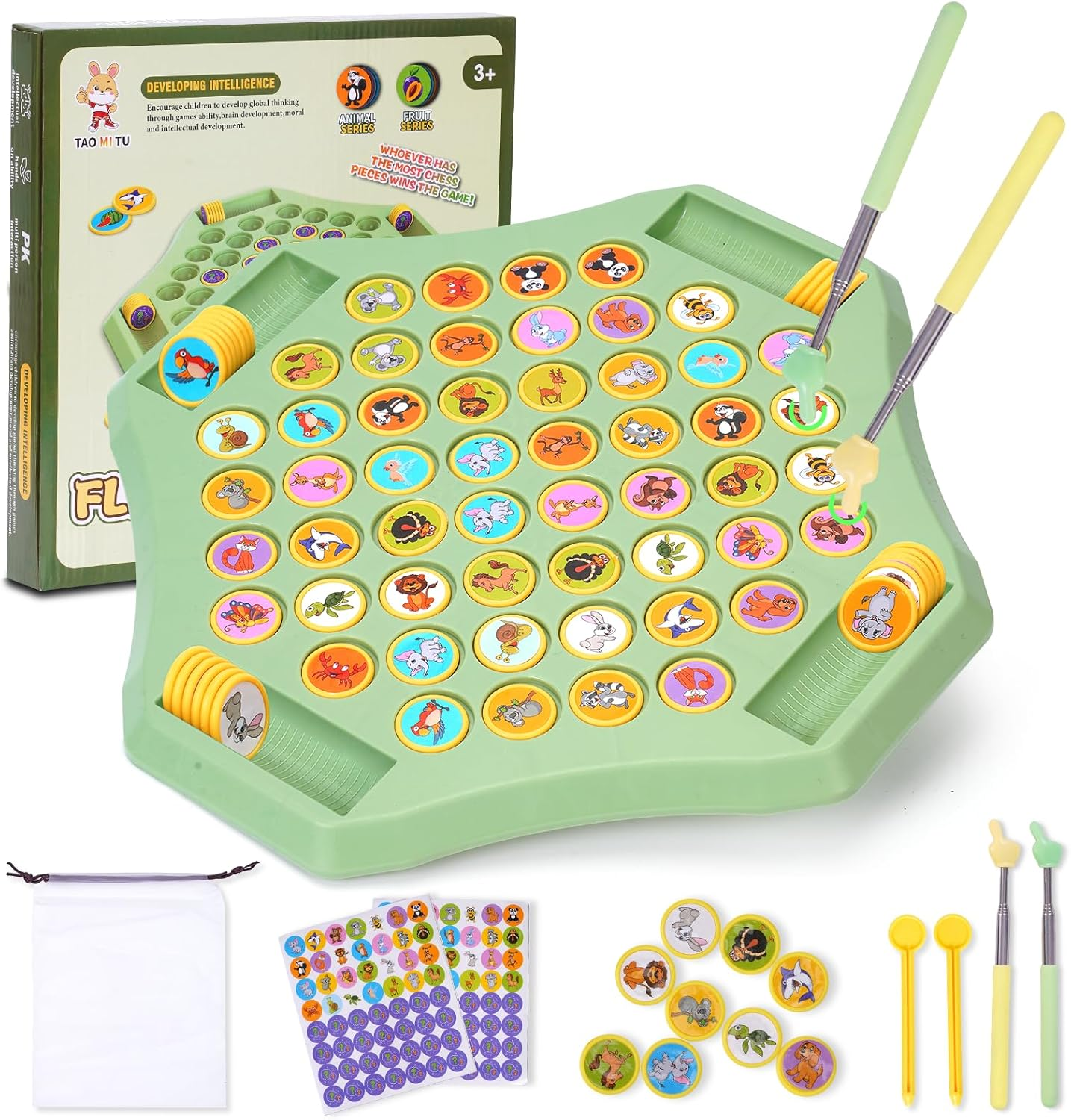 Gencokok 54PCS Animal Flip Chess Memory Chess Game, Animal Flip Matching Chess Board, Memory Chess Game for Kindergarten Gathering Activity, Flip to Win Travel Memory Game (L-Fruit)