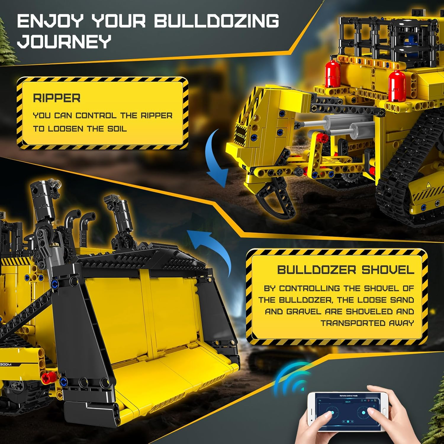 Mould King RC Bulldozer STEM Technology Building Blocks Set for Kids -Construction Blocks Engineering Excavator 1508 Piece, Remote Control Truck Toy Gifts for Teens/Adult image number 4