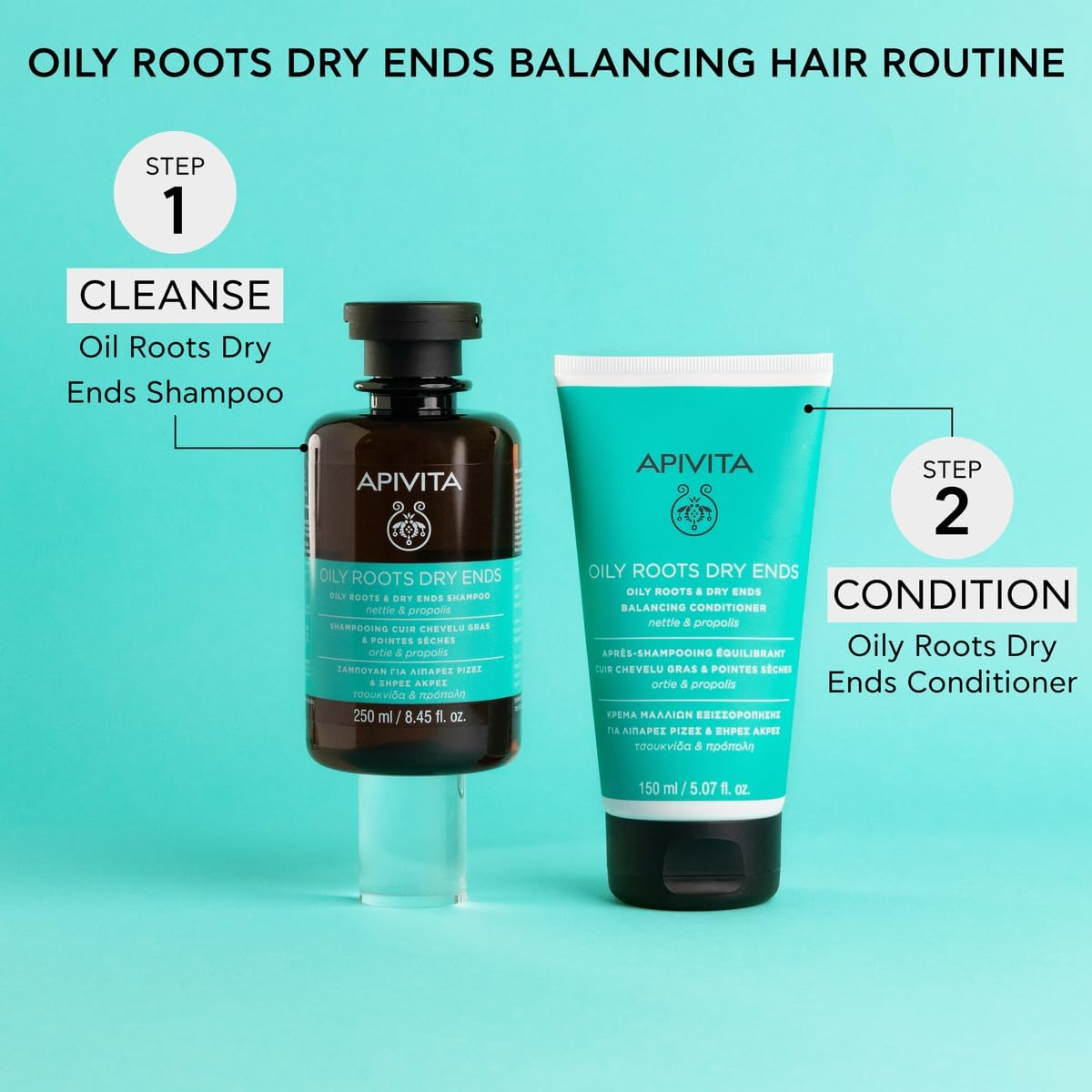 APIVITA Oily Roots and Dry Ends Shampoo 8.45 Fl.Oz. | Natural Shampoo Balancing Shampoo image number 1