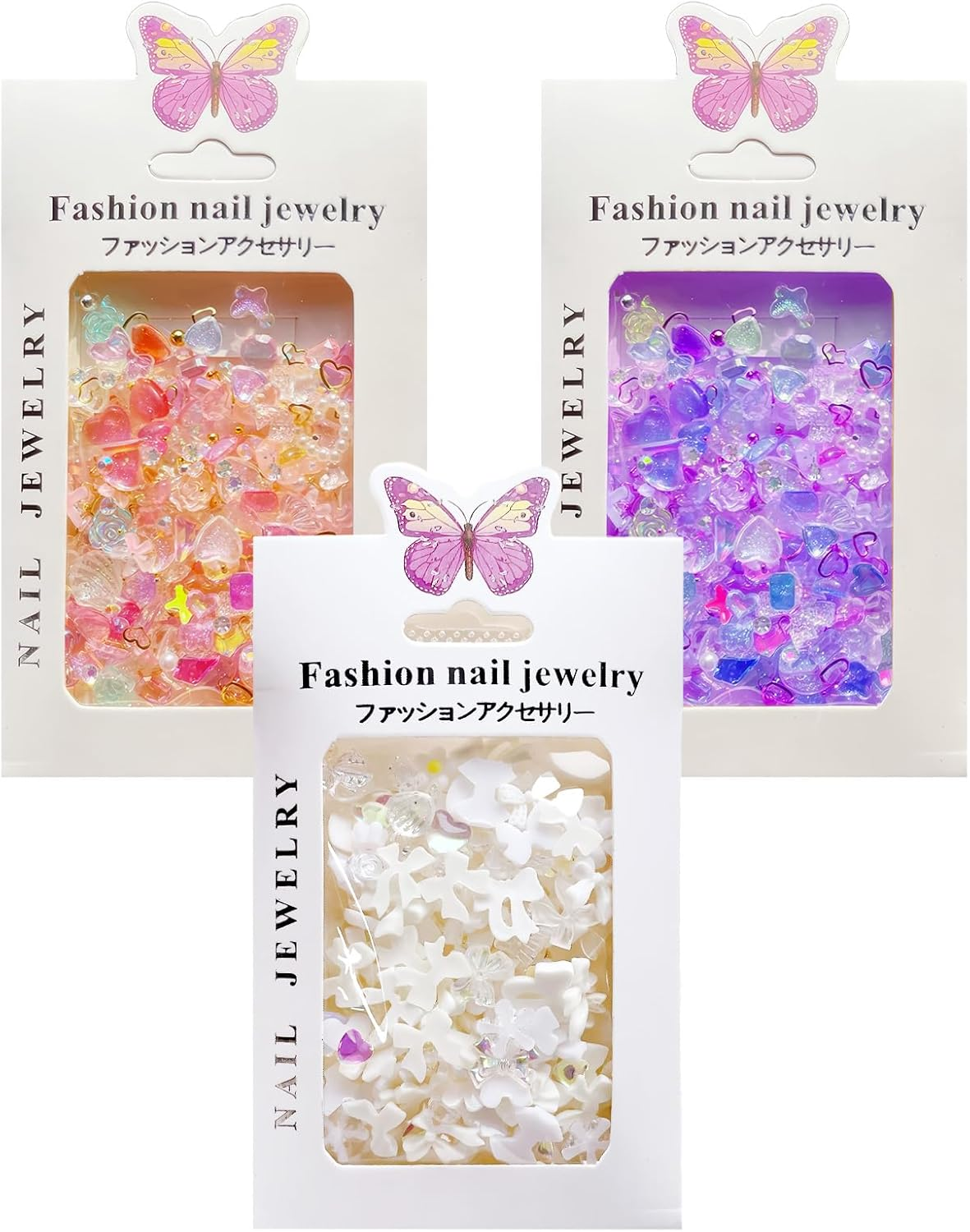 RTRTGS 150 Pieces Nail Art Decoration Nail Art Charms 3D Nail Art Decoration Set, 3D Heart Bear Butterfly Flower Rhinestones Valentine'S Day for Nails DIY Mobile Phone Case Decoration image number 6