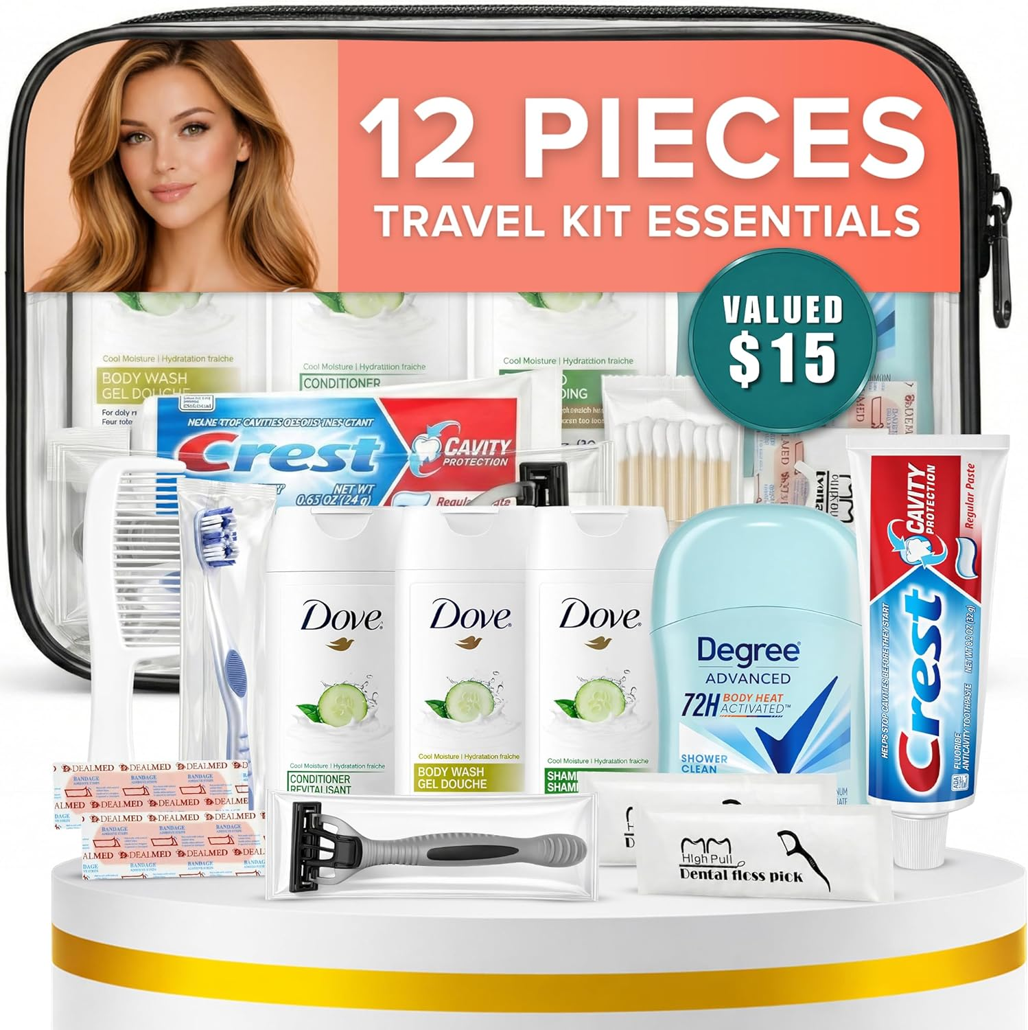 Trektote Travel Toiletry Kit for Women &ndash; 12 Piece Set of Travel Size Toiletries, TSA Compliant, Travel Essentials, Includes Shampoo and Conditioner, Body Wash, Toiletry Bag & More image number 1