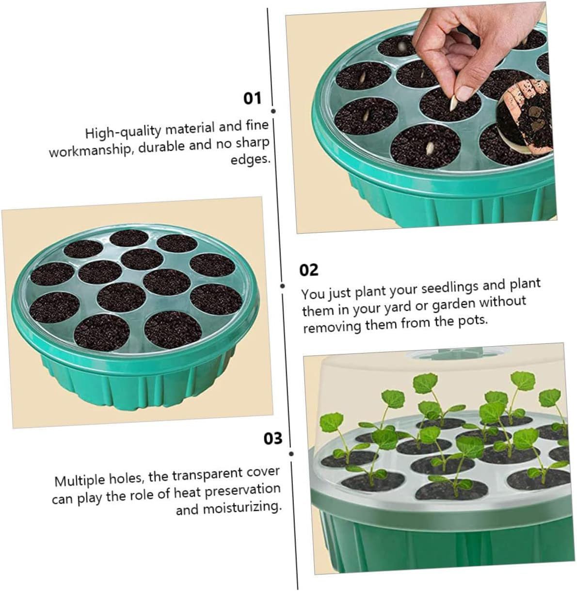 CIMAXIC 2Pcs Seedling Box round Greenhouse Grow Trays for Planting Starter Pots Garden Box Gardening Sprouting Case image number 6