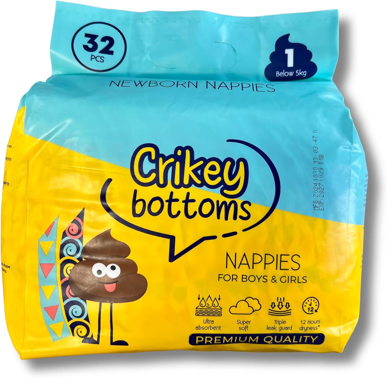 Crikey Bottoms Premium Nappies for Newborns, 32 Pack, Ultra Absorbent image number 5