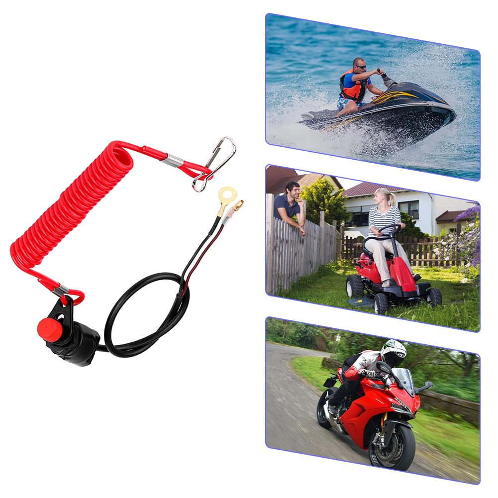 Joyzan Boat Motor Kill Stop Switch, Universal Vessel Outboard Engine Urgent Ignition Emergency Kill Stop Switches Key Safety Tether Lanyard Rope Clip Red Reminder Cable for Motors ATV Boats Motorcycle image number 3