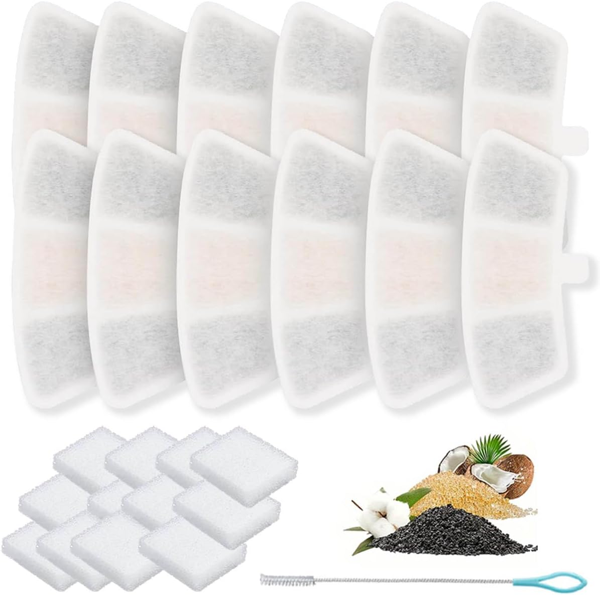 Acmerota Cat Water Fountain Replacement Filter for Oneisall PW04 3.5L Wireless 5000Mah Battery Operated Stainless Steel Cat Fountain, 12+12 Pcs, with 12Pcs Pump Filter & Clean Brush image number 1