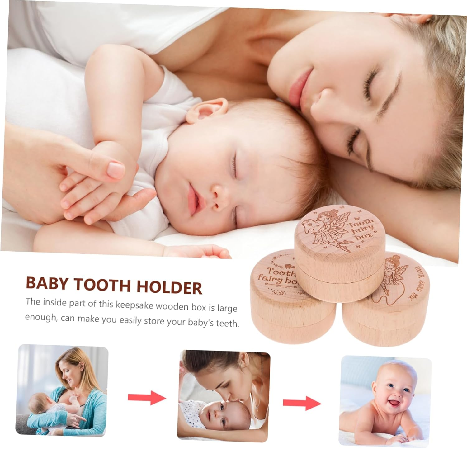 Cabilock S First Tooth Box Wooden Tooth Holder Safe Natural Material for Year Old Boy Girl Keepsake for Changing image number 5