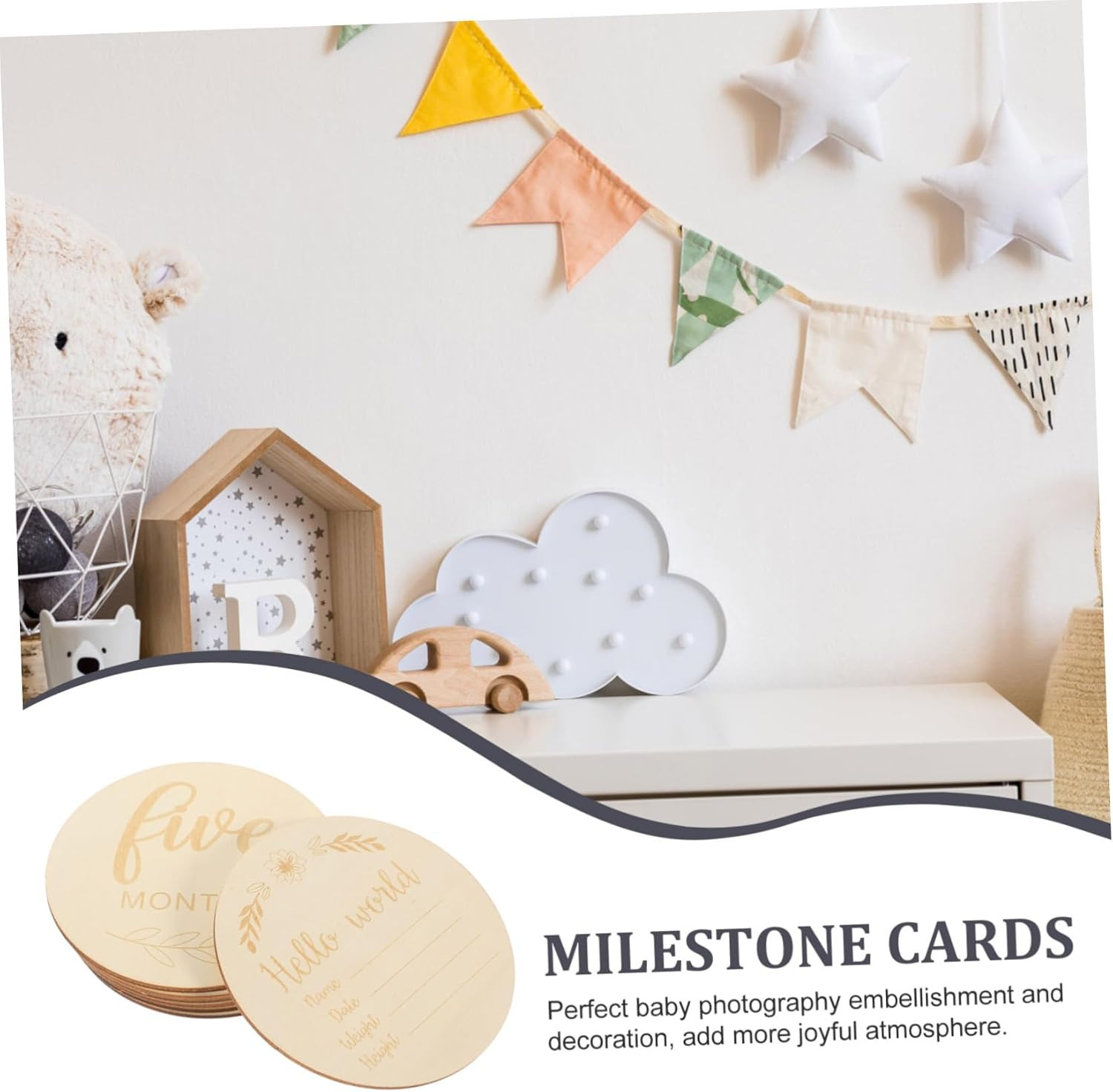 VILLFUL 14Pcs Wooden Monthly Milestone Cards Photo Props Lightweight Newborn Shower Signs for First Year Growth Tracking image number 6