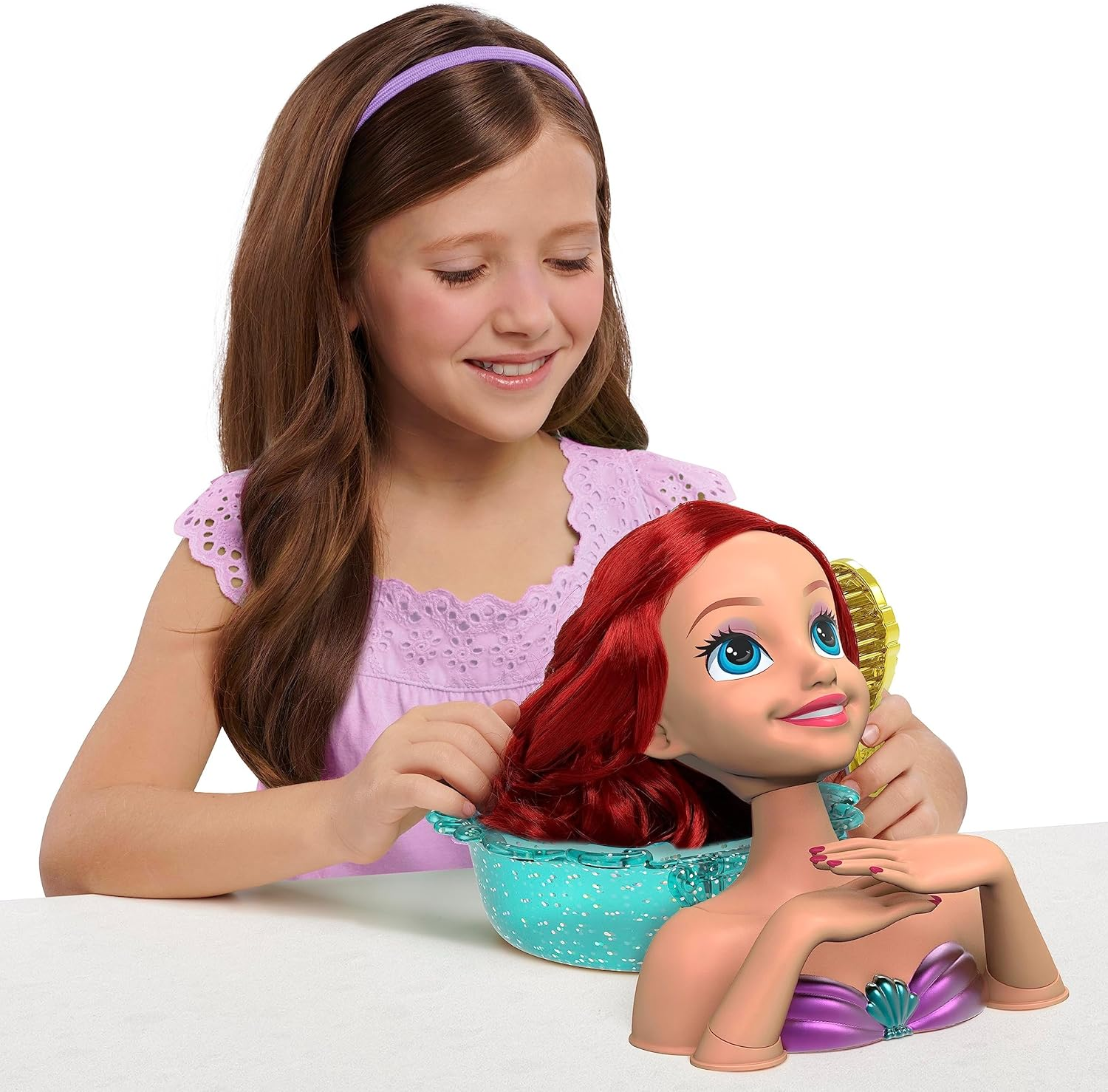 Disney Princess Shimmer Spa Ariel 8-Inch Styling Head, 20-Pieces, Red Hair, Pretend Play, Kids Toys for Ages 3 up by Just Play image number 3