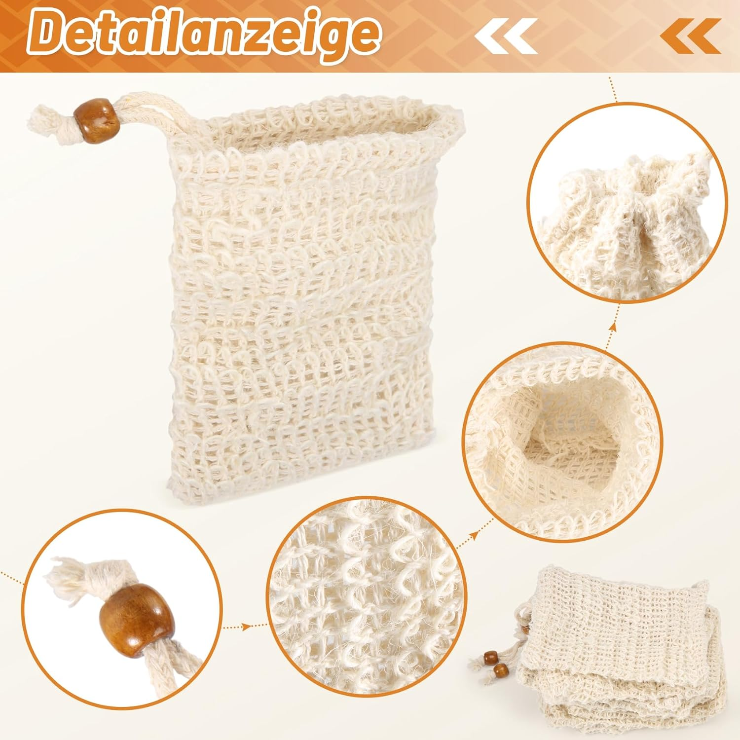 Spacesea Soap Exfoliating Bag Natural Sisal Soap Bag Zero Waste Mesh Bar Soap Saver Bag with Drawstring for Shower (40 Pack) image number 1