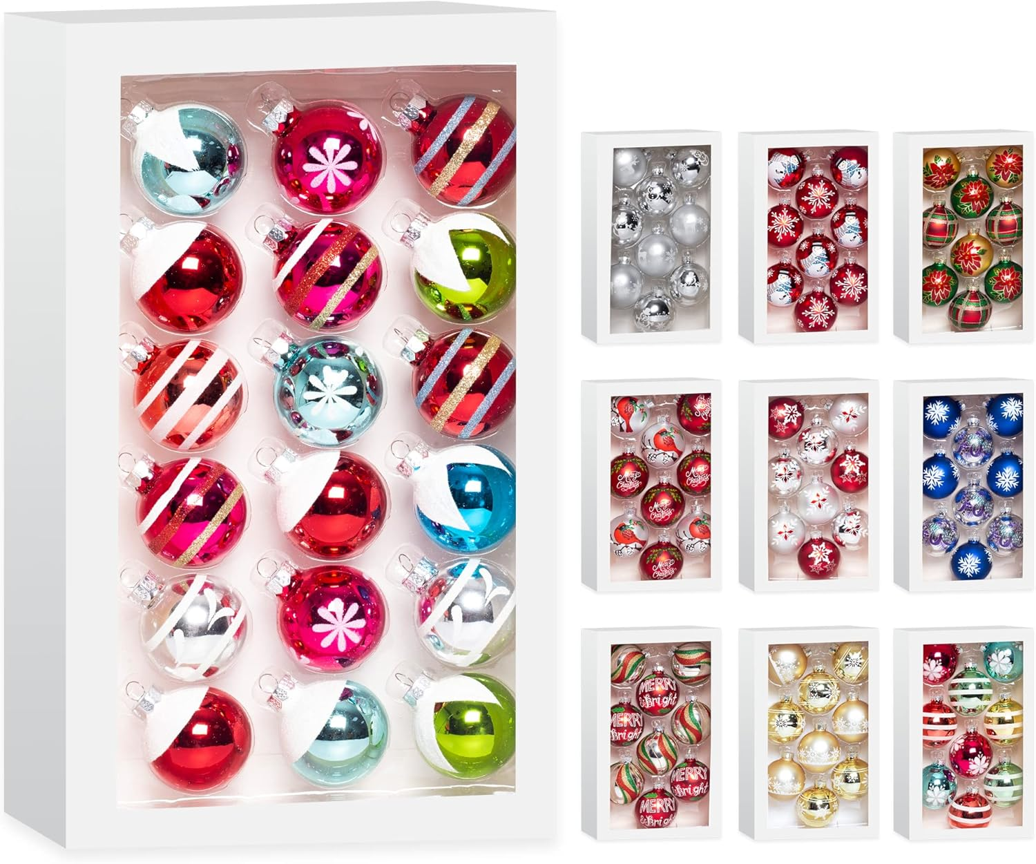 Amooca Christmas Colorful Glass Balls Decoration Festival Party Home Decors Holiday Xmas Tree Hanging Ornaments Set 9Pc 2.65In Silver Snowman & Reindeer Printing