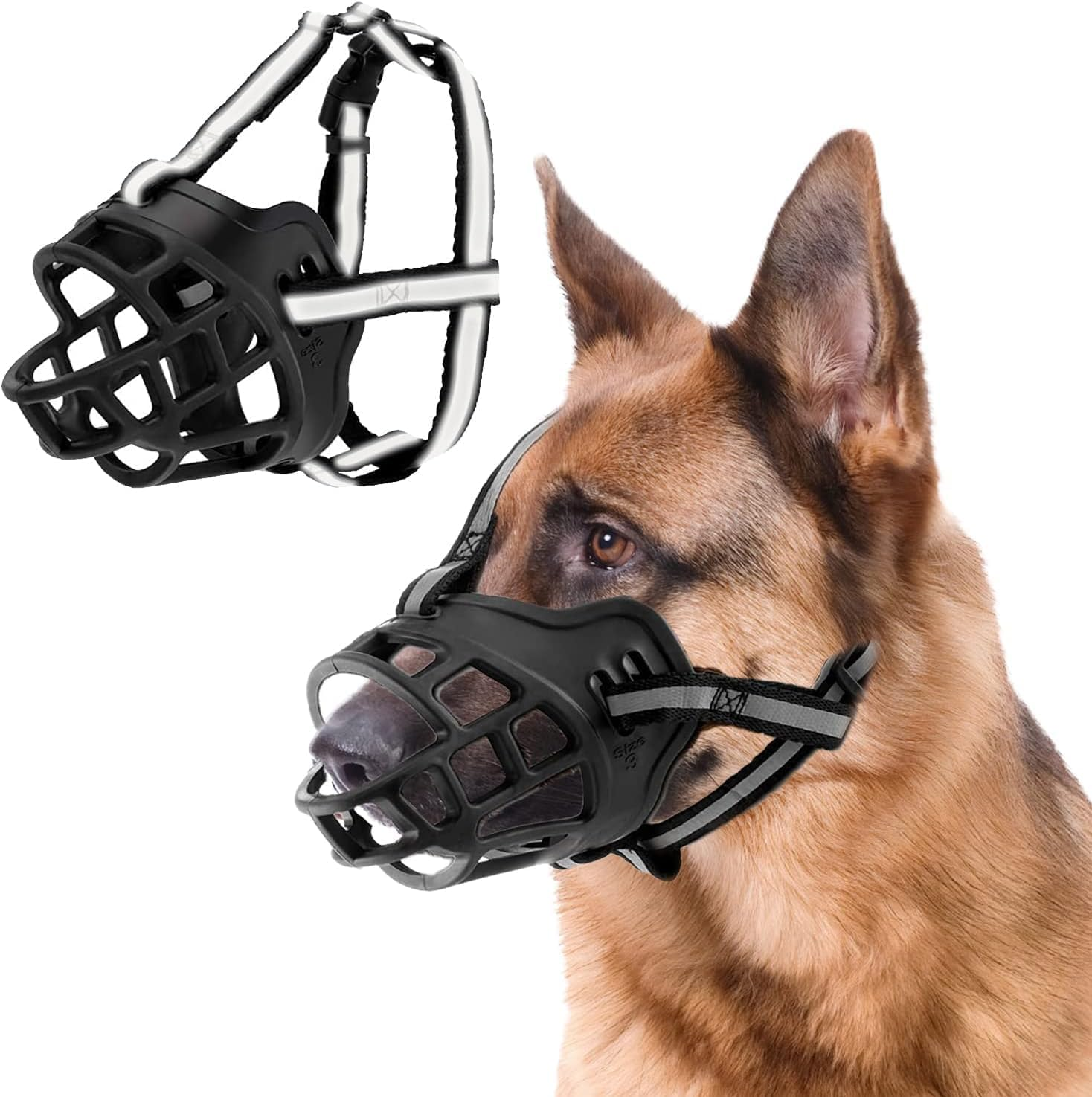Breathable Basket Dog Muzzles for Small, Medium and Large Dogs - Prevents Barking, Biting and Chewing (Reflective Black, 3#) image number 1
