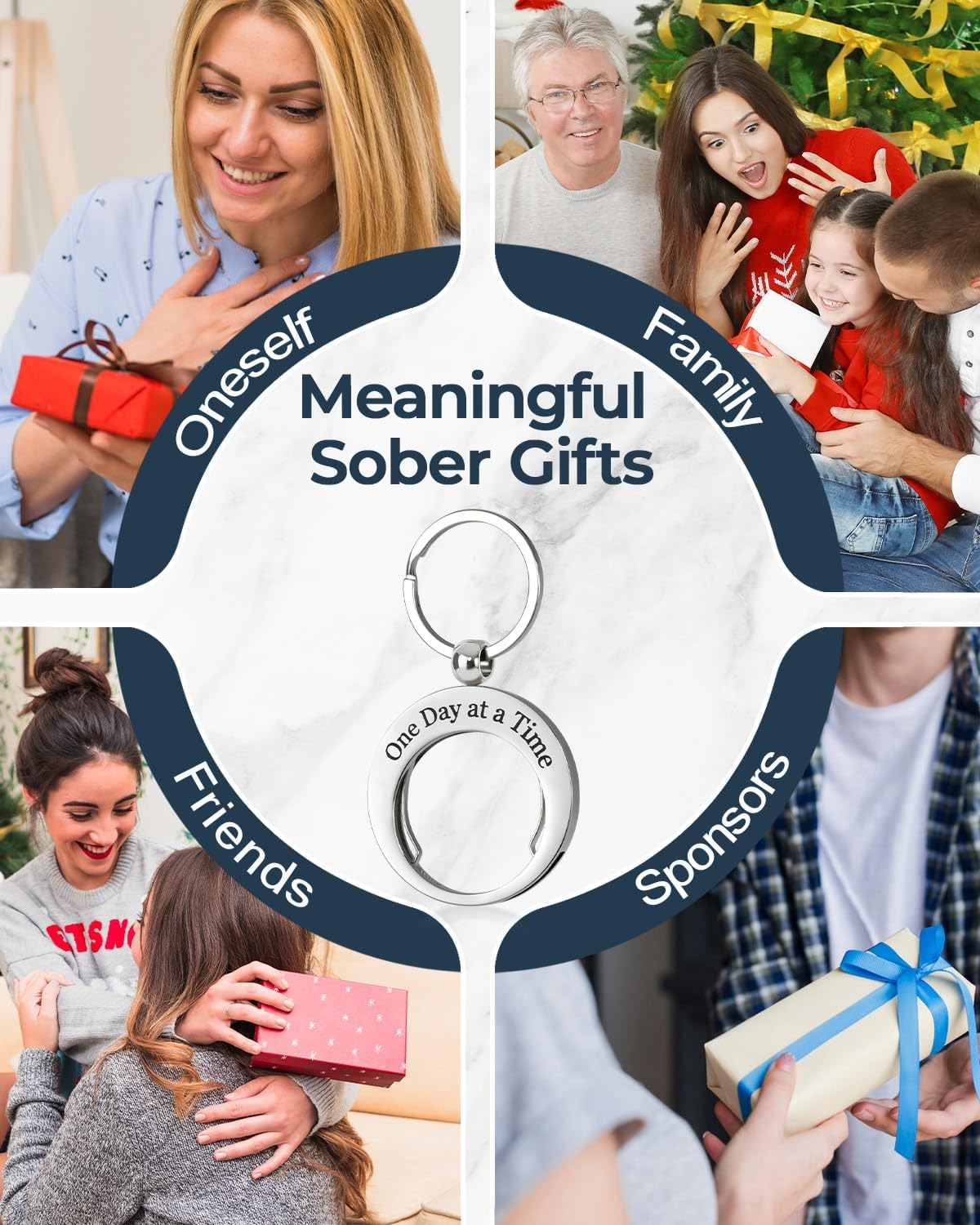 CHURYUML AA Coin Holder Keychain - Stainless Steel Double-Sided Keychain for Sobriety Chip AA Medallions - 8 Unique Styles image number 4