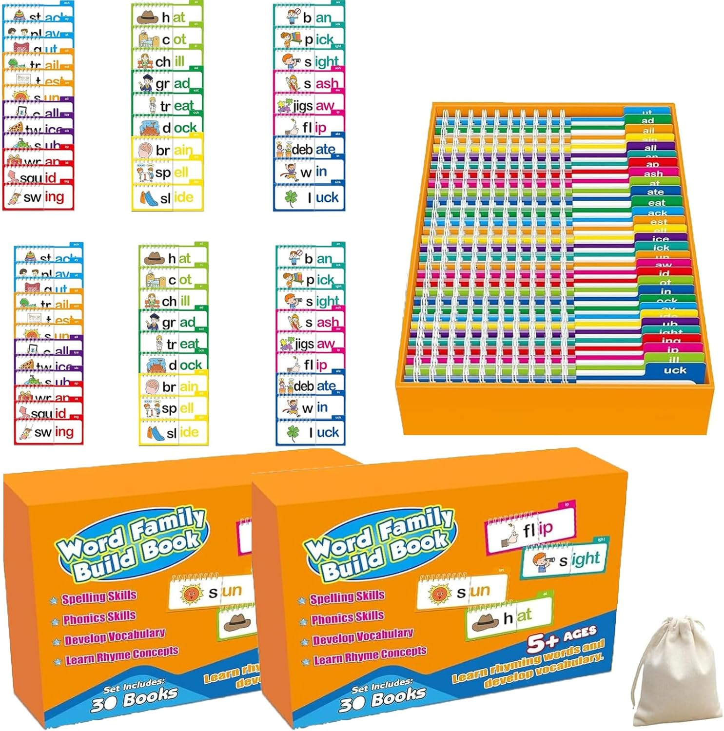 30 Read and Rhyme Flip Books, Word Families Flash Cards, ABC Vocabulary Flash Cards, Educational Reading Games image number 3