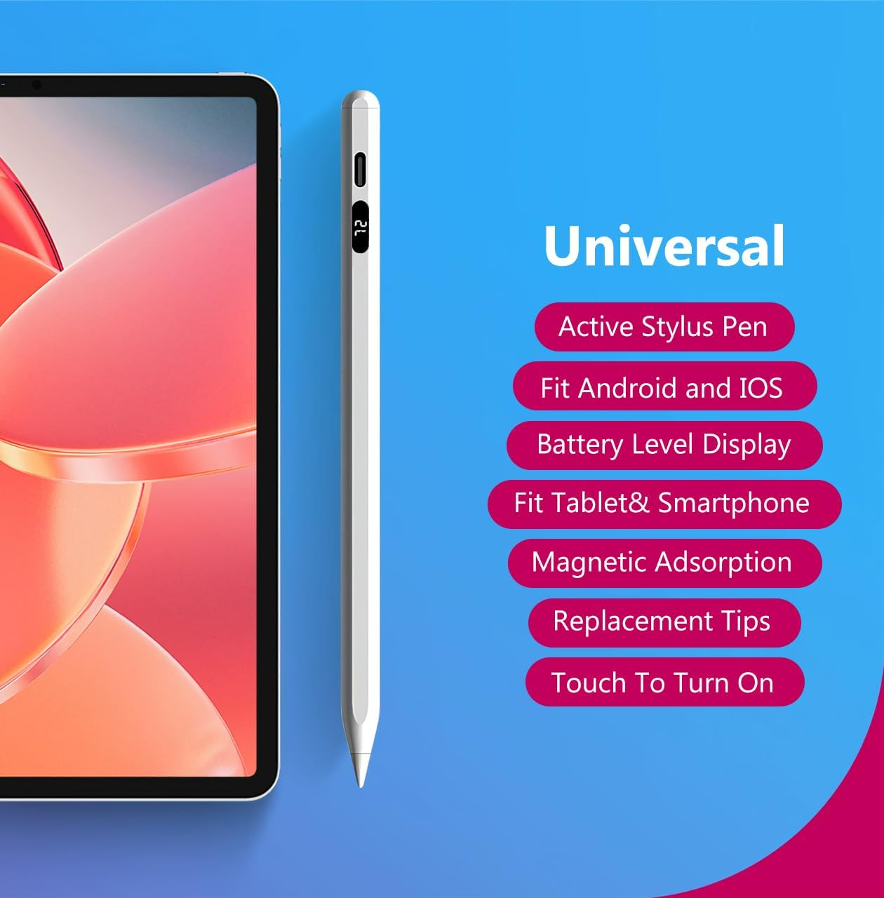 Active Stylus Pen Universal for Android/Ios Touch Screen Device, Upgraded Stylus Pen Rechargeable Stylus for Samsung/Ipad/Lenovo Tablet [Digital Display] [Magnetic] (Touch Button) image number 6