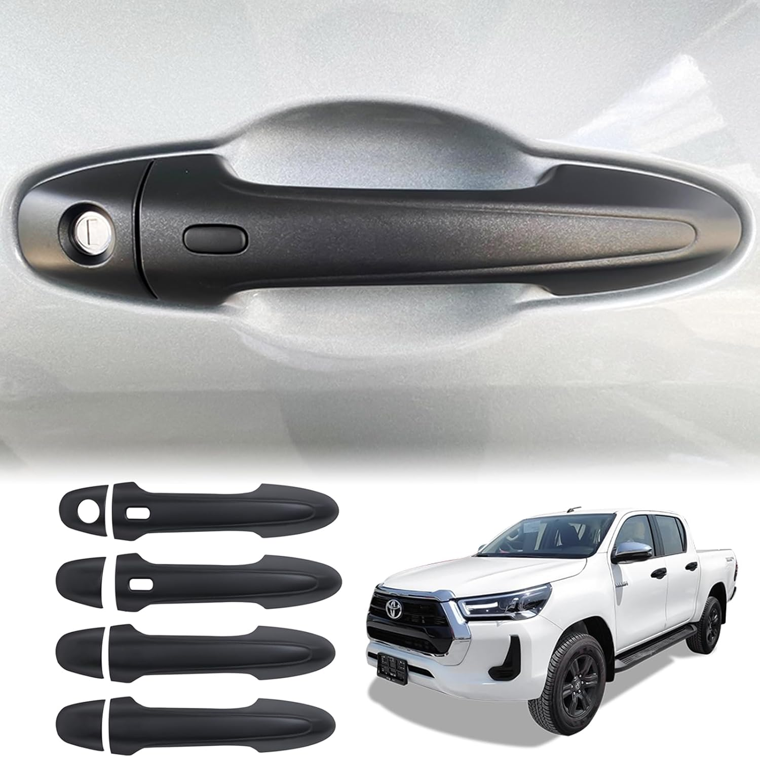 SUERAUTO4X4 Door Handle Cover for Toyota Hilux N80 2015-2024 Revo with Smart Keyless Entry, Matte Black Car Door Handle Scratch Protector Cover Trim Exterior Accessories, 4 Door image number 1