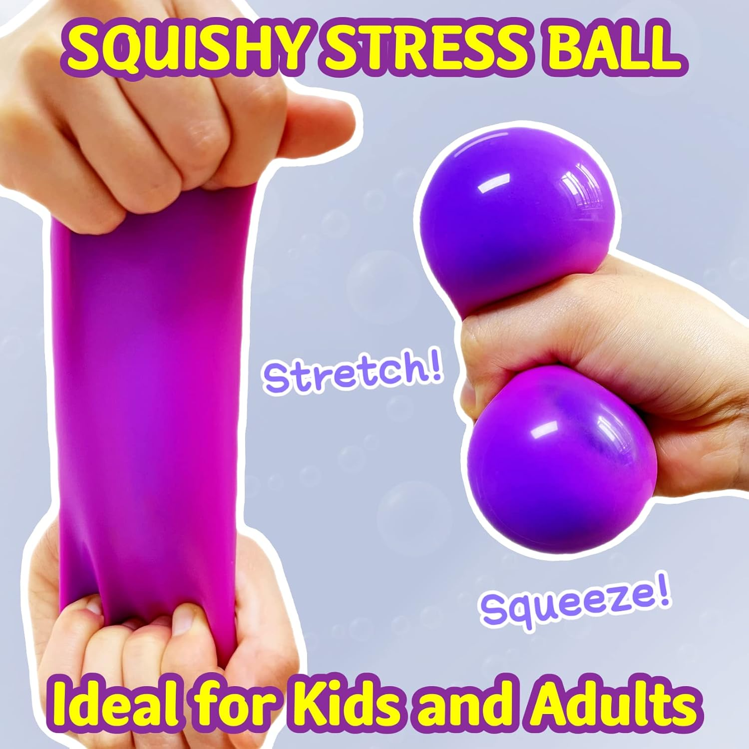 Squishy Dough Ball Sensory Fidget Toy (1 Pack) Stretchy Stress Balls for Boys and Girls, Cute and Soft Color Changing Squeeze Ball, Squishy Ball, Ideal for Teens Anxiety, Autism, ADHD (Purple) image number 6