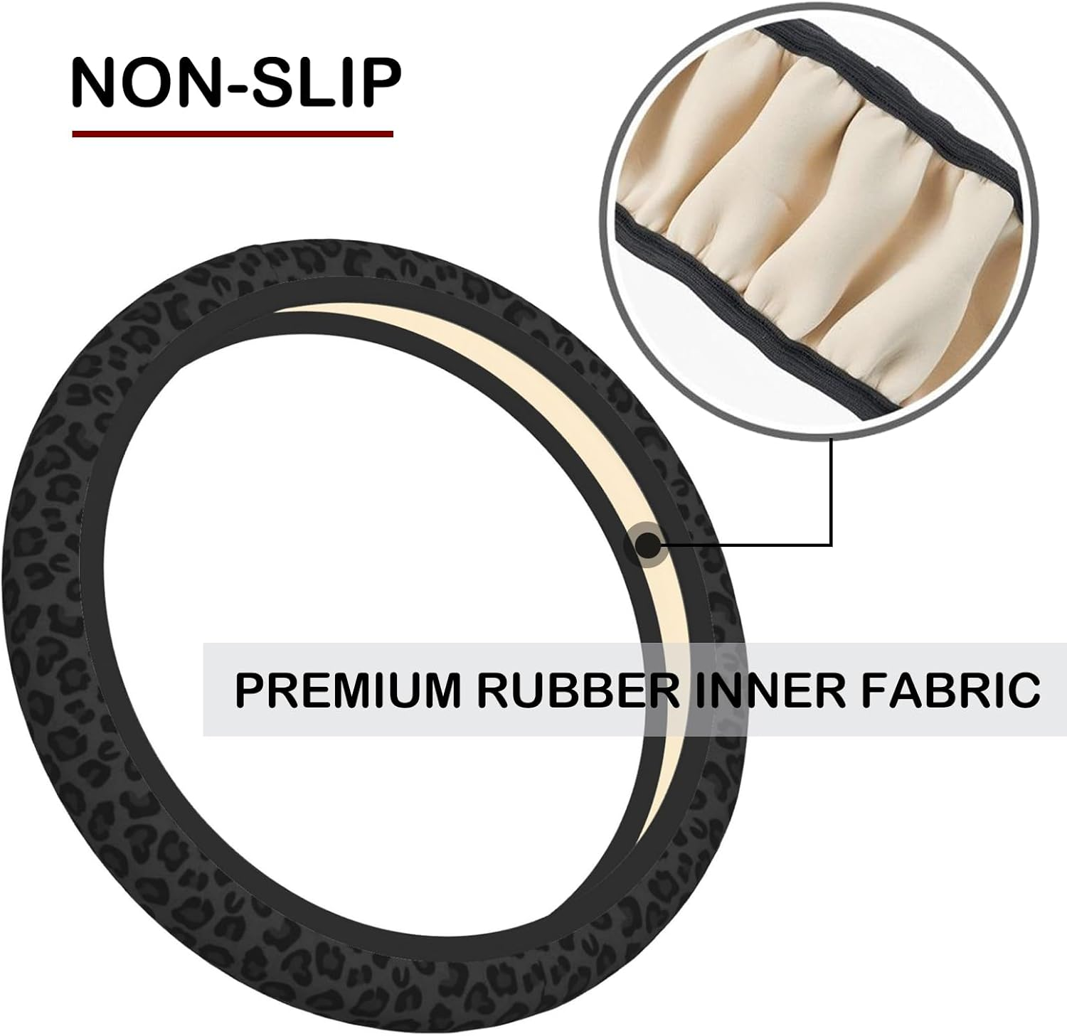 Black Leopard Print Cheetah Elastic Steering Wheel Cover, Non-Slip Breathable Neoprene Steering Wheel Covers, Women Leopard Car Accessories, Universal 15 Inch Fit Auto, Suvs, Truck